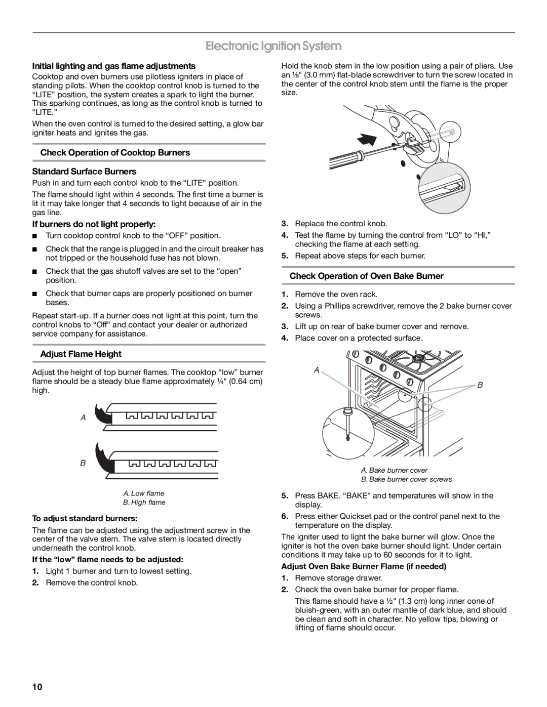 KitchenAid Freestanding Gas Ranges installation instructions Electronic Ignition System 