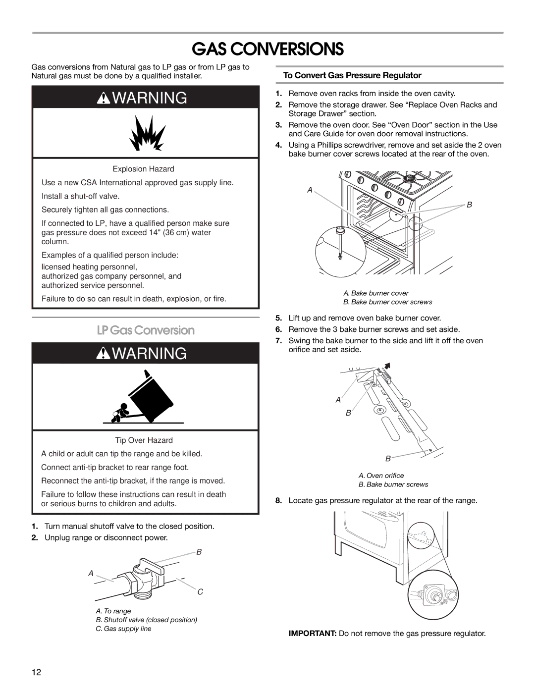 KitchenAid Freestanding Gas Ranges GAS Conversions, LP Gas Conversion, To Convert Gas Pressure Regulator 