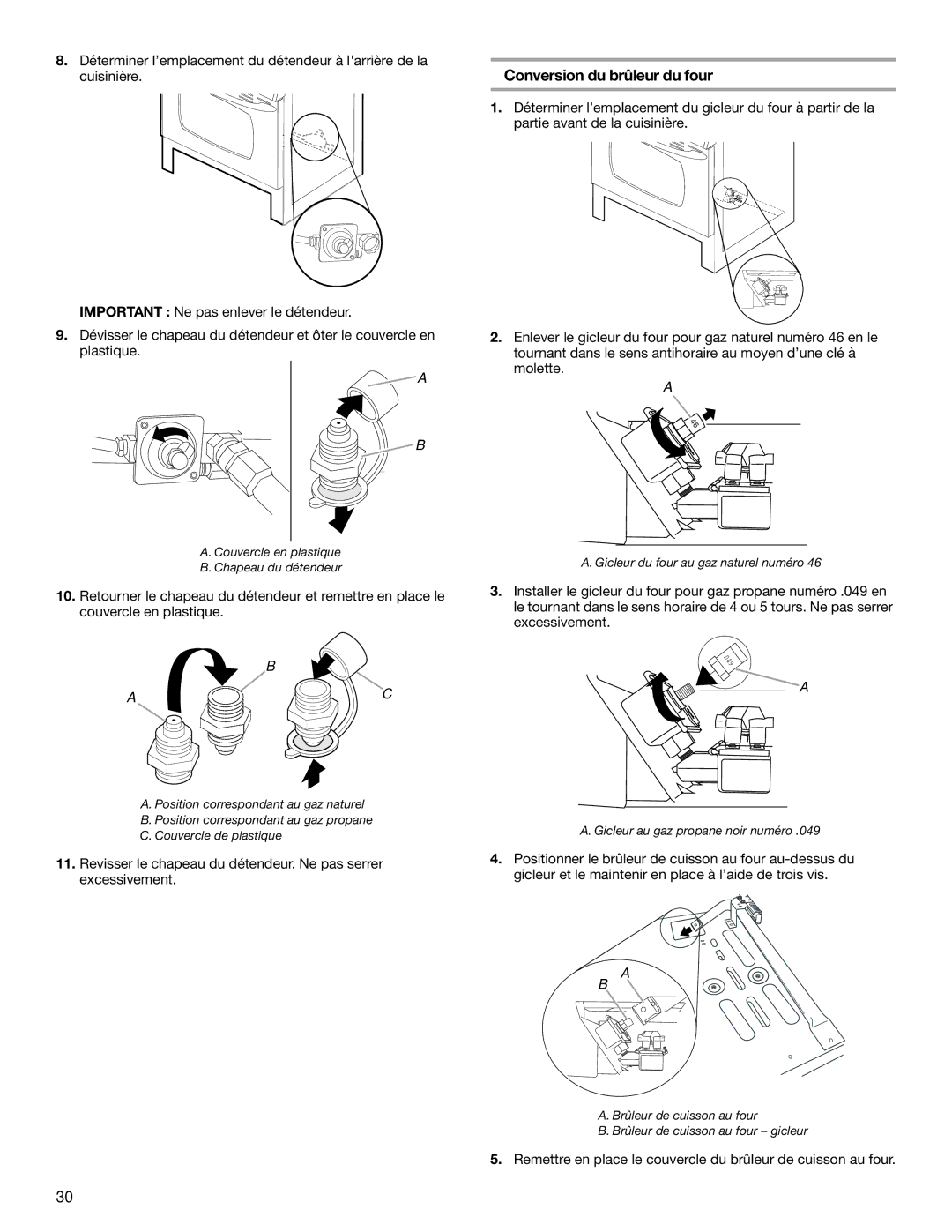 KitchenAid Freestanding Gas Ranges installation instructions Conversion du brûleur du four 