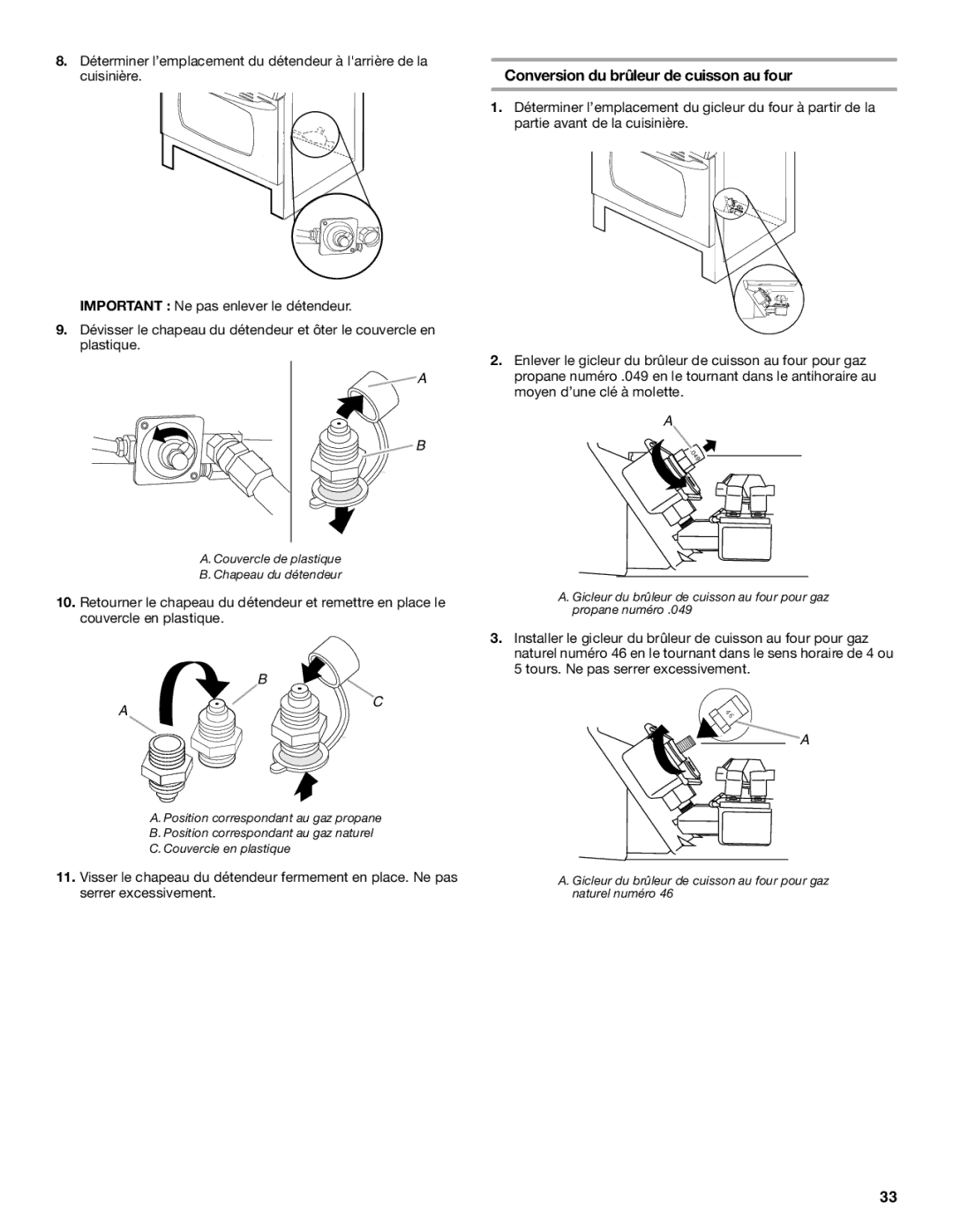 KitchenAid Freestanding Gas Ranges installation instructions Conversion du brûleur de cuisson au four 