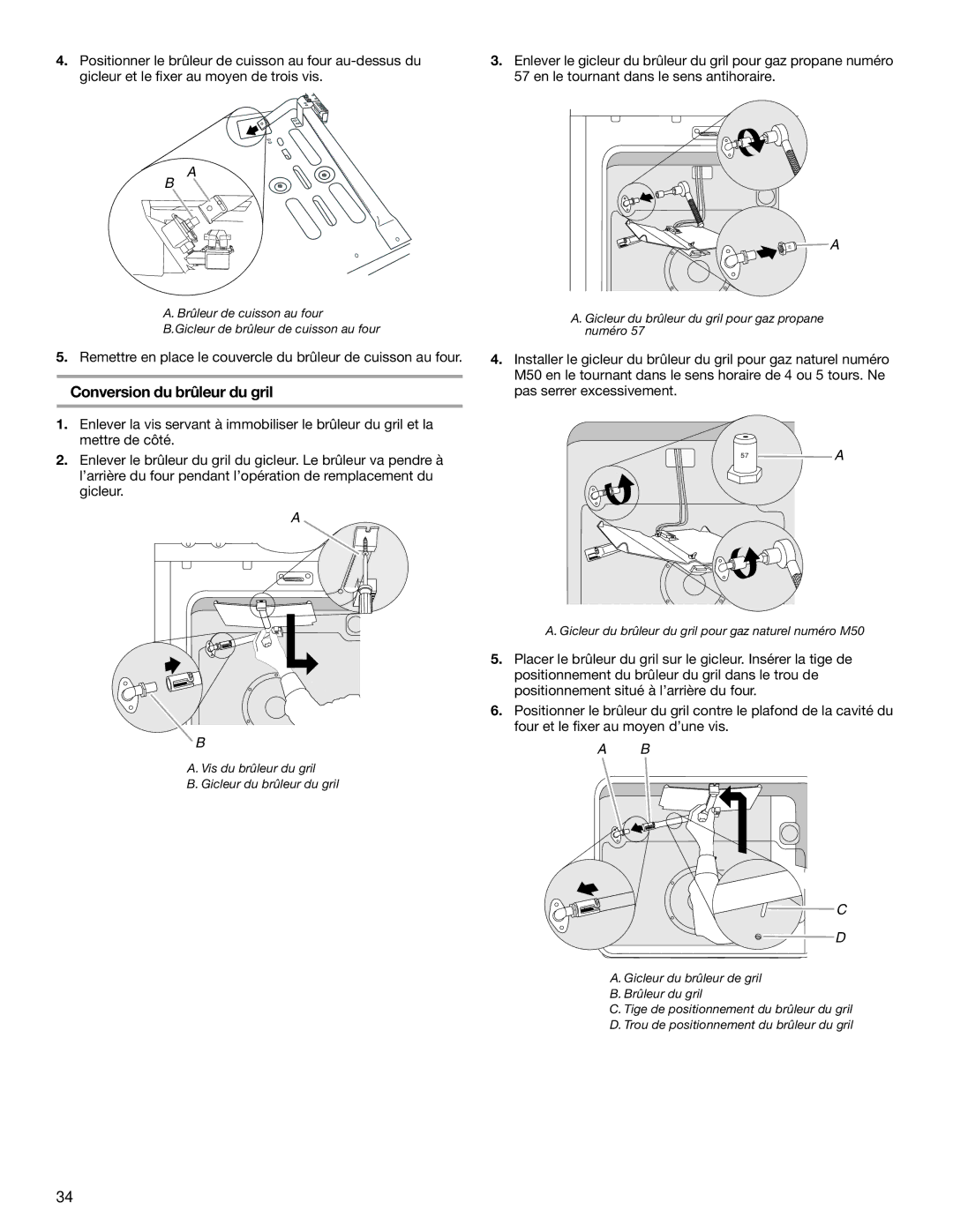 KitchenAid Freestanding Gas Ranges installation instructions Conversion du brûleur du gril 