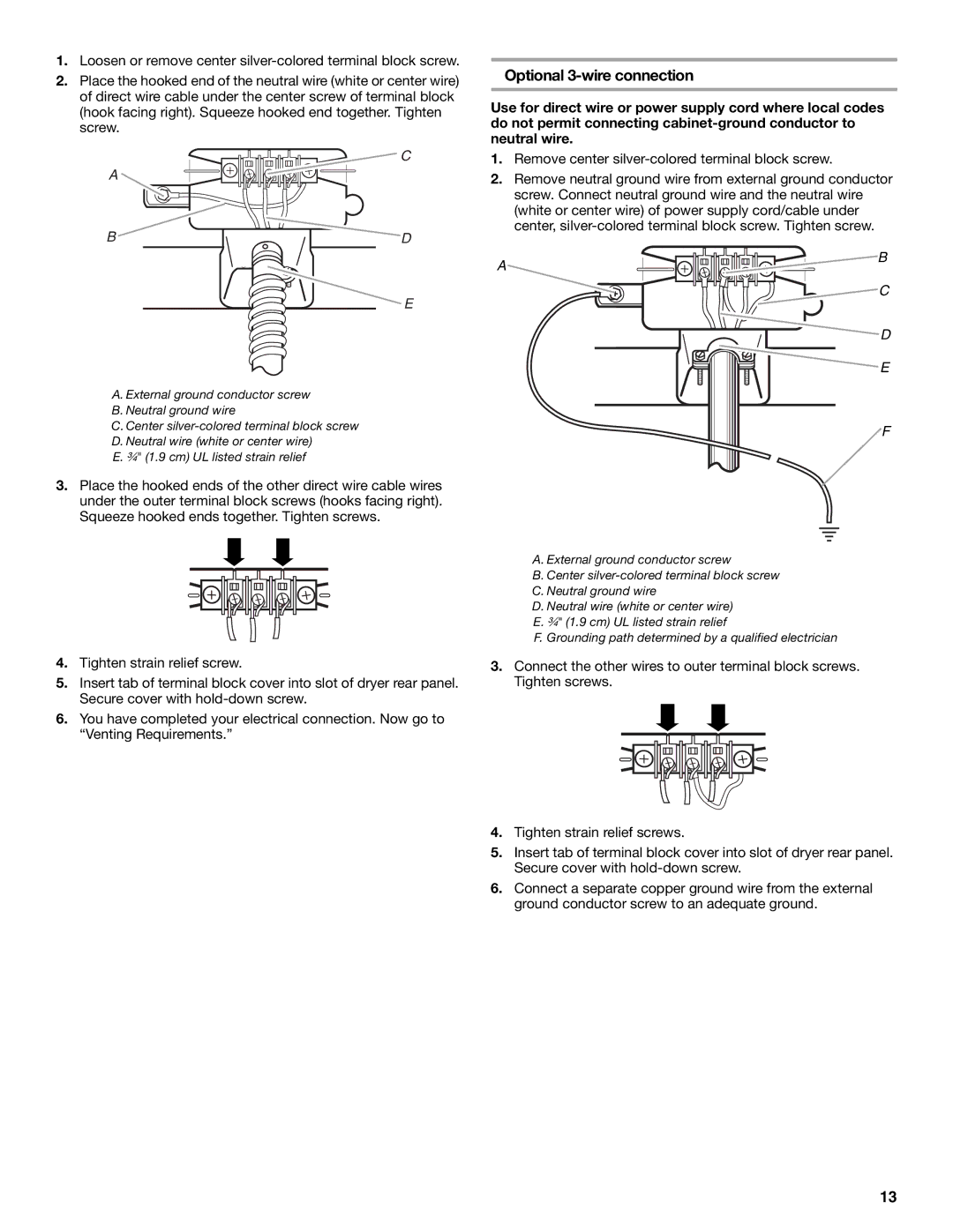 KitchenAid FRONT-LOADING ELECTRIC DRYER manual Optional 3-wire connection 