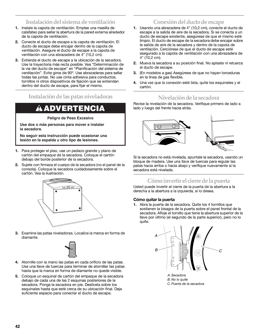 KitchenAid FRONT-LOADING ELECTRIC DRYER manual Instalación delsistema de ventilación, Conexión del ducto de escape 