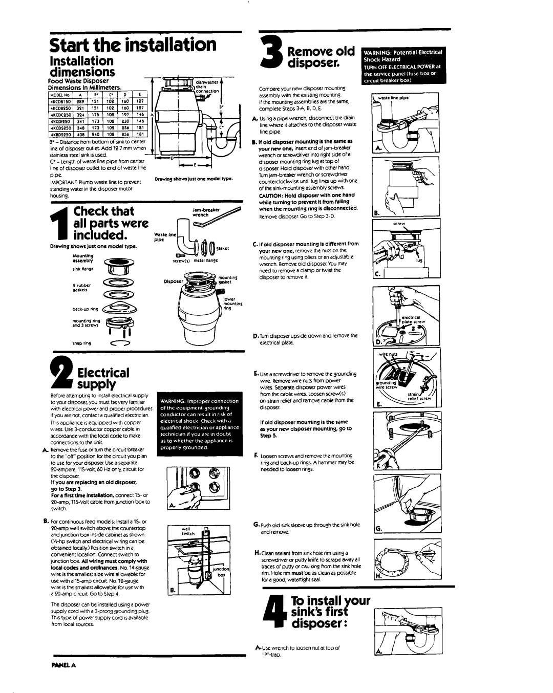 KitchenAid Garbage Disposal Installation Dimensions, SupplyElectrical, To install our sink’s firs Y disposer 