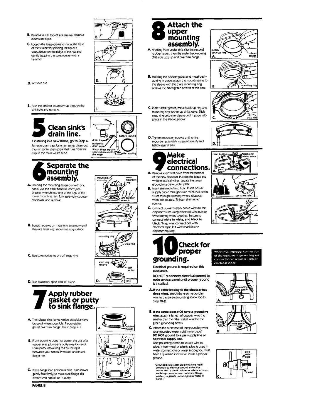 KitchenAid Garbage Disposal installation instructions So sink flange. ,?, 8Attach, Grounding 