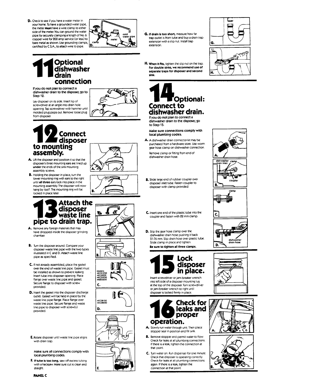 KitchenAid Garbage Disposal installation instructions Connection, To mounting assembly 