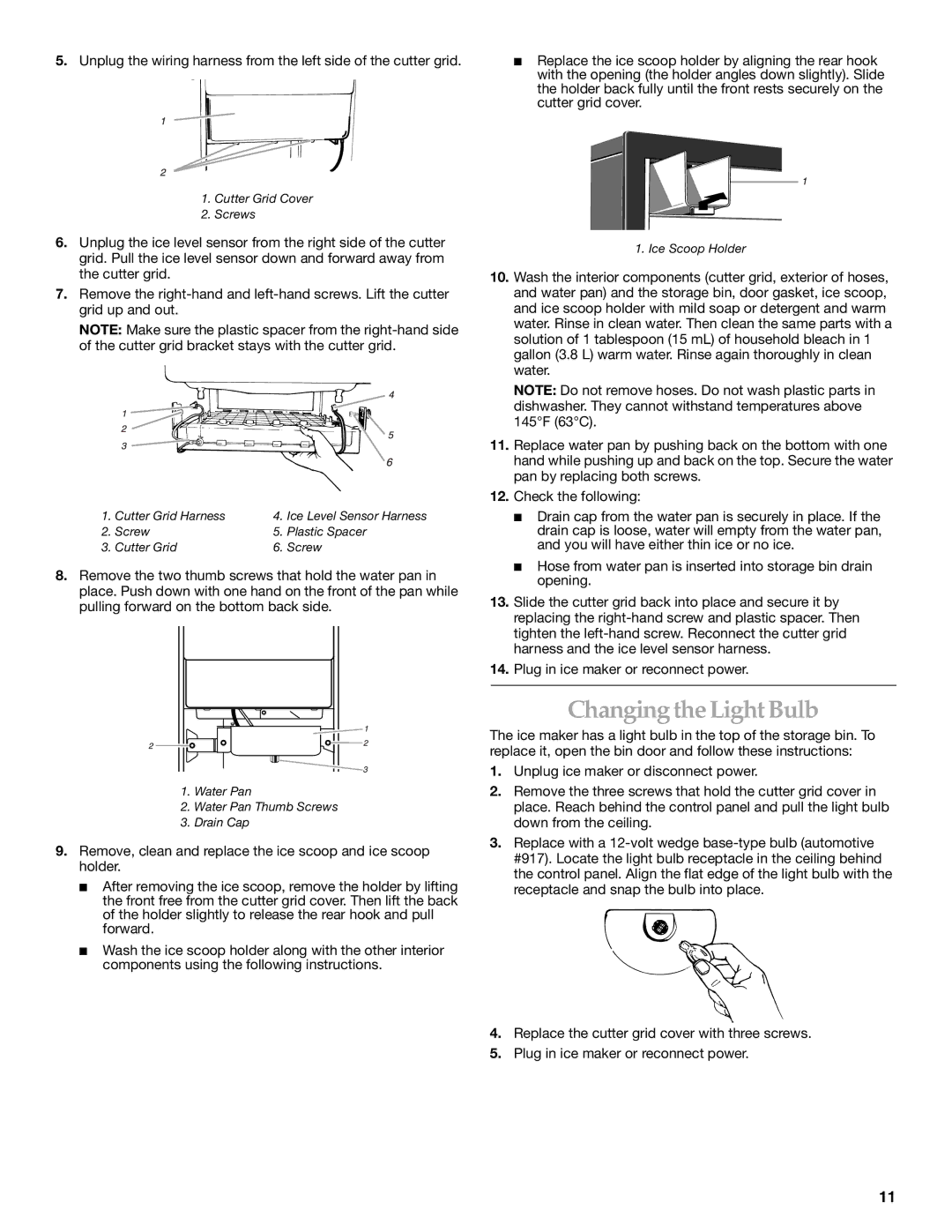 KitchenAid ICEMAKER manual Changing the Light Bulb 