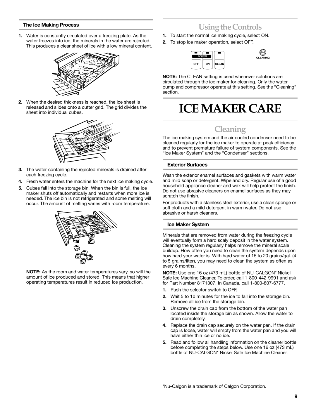 KitchenAid ICEMAKER manual ICE Maker Care, Using the Controls, Cleaning 