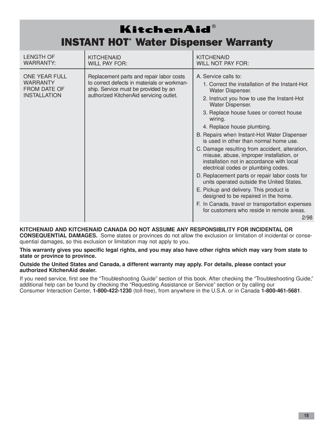 KitchenAid Instant Hot Hot Water Dispenser installation instructions Instant HOT* Water Dispenser Warranty, Installation 