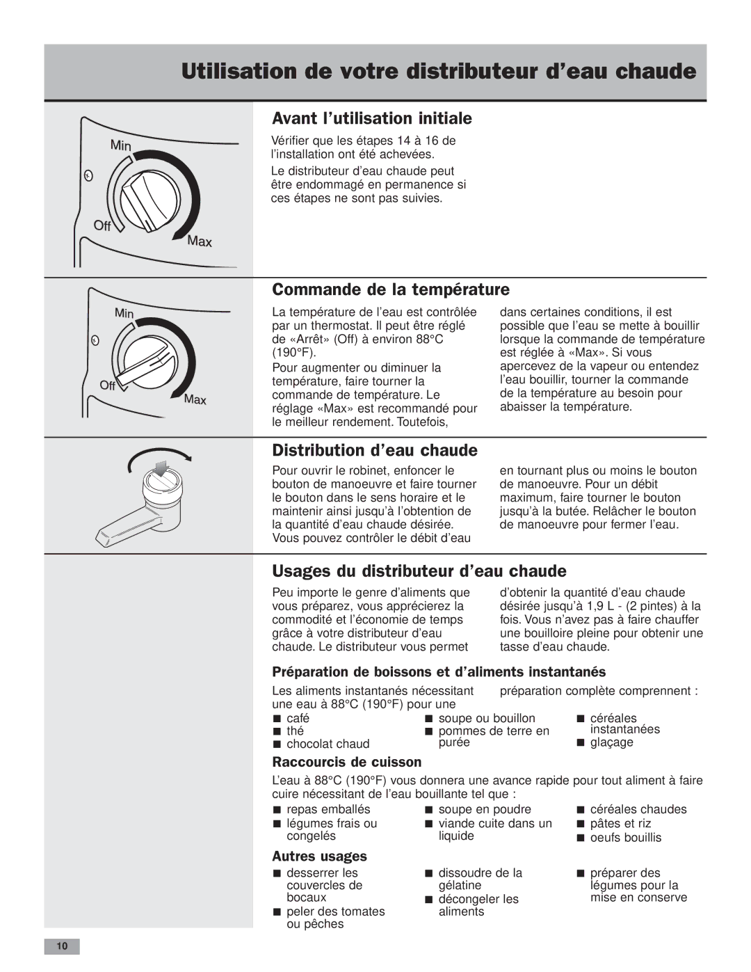 KitchenAid Instant Hot Hot Water Dispenser Utilisation de votre distributeur d’eau chaude, Avant l’utilisation initiale 