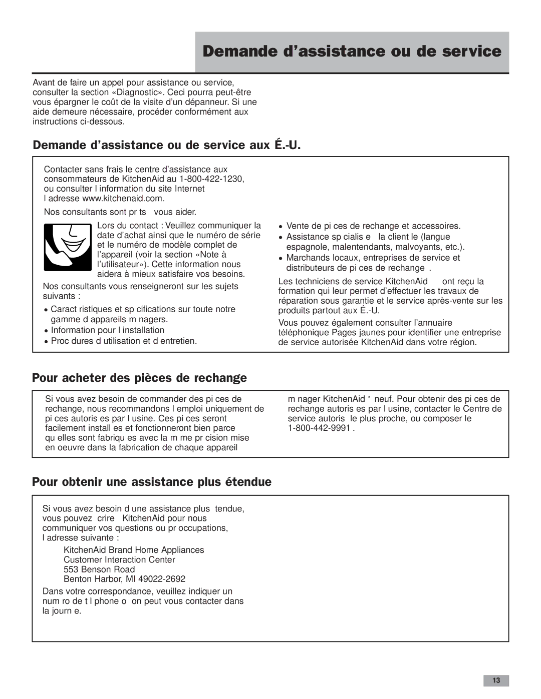 KitchenAid Instant Hot Hot Water Dispenser installation instructions Demande d’assistance ou de service aux É.-U 