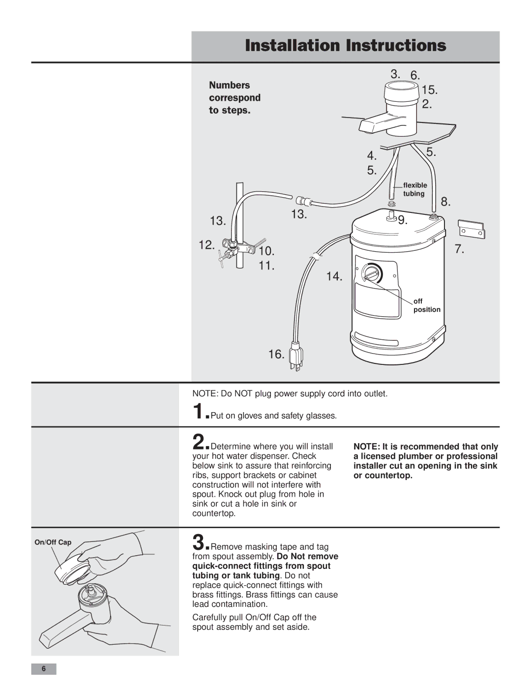 KitchenAid Instant Hot Hot Water Dispenser Installation Instructions, Numbers 15. correspond To steps 