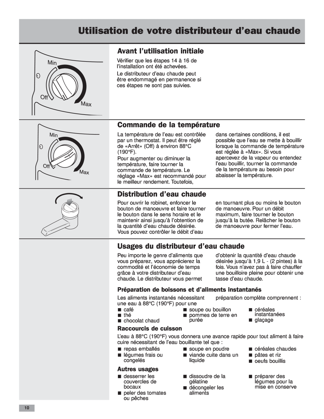 KitchenAid Instant Hot Hot Water Dispenser Utilisation de votre distributeur d’eau chaude, Avant l’utilisation initiale 