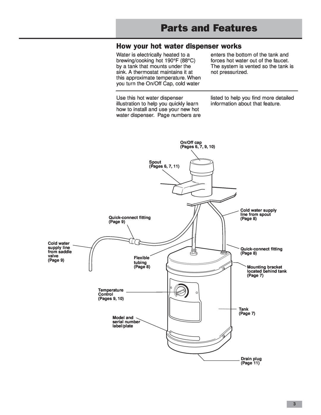 KitchenAid Instant Hot Hot Water Dispenser installation instructions Parts and Features, How your hot water dispenser works 