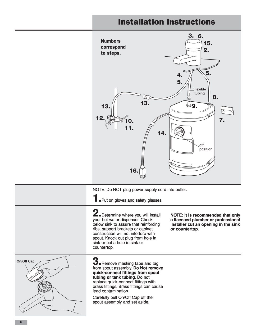 KitchenAid Instant Hot Hot Water Dispenser Installation Instructions, Numbers 15. correspond, to steps, or countertop 