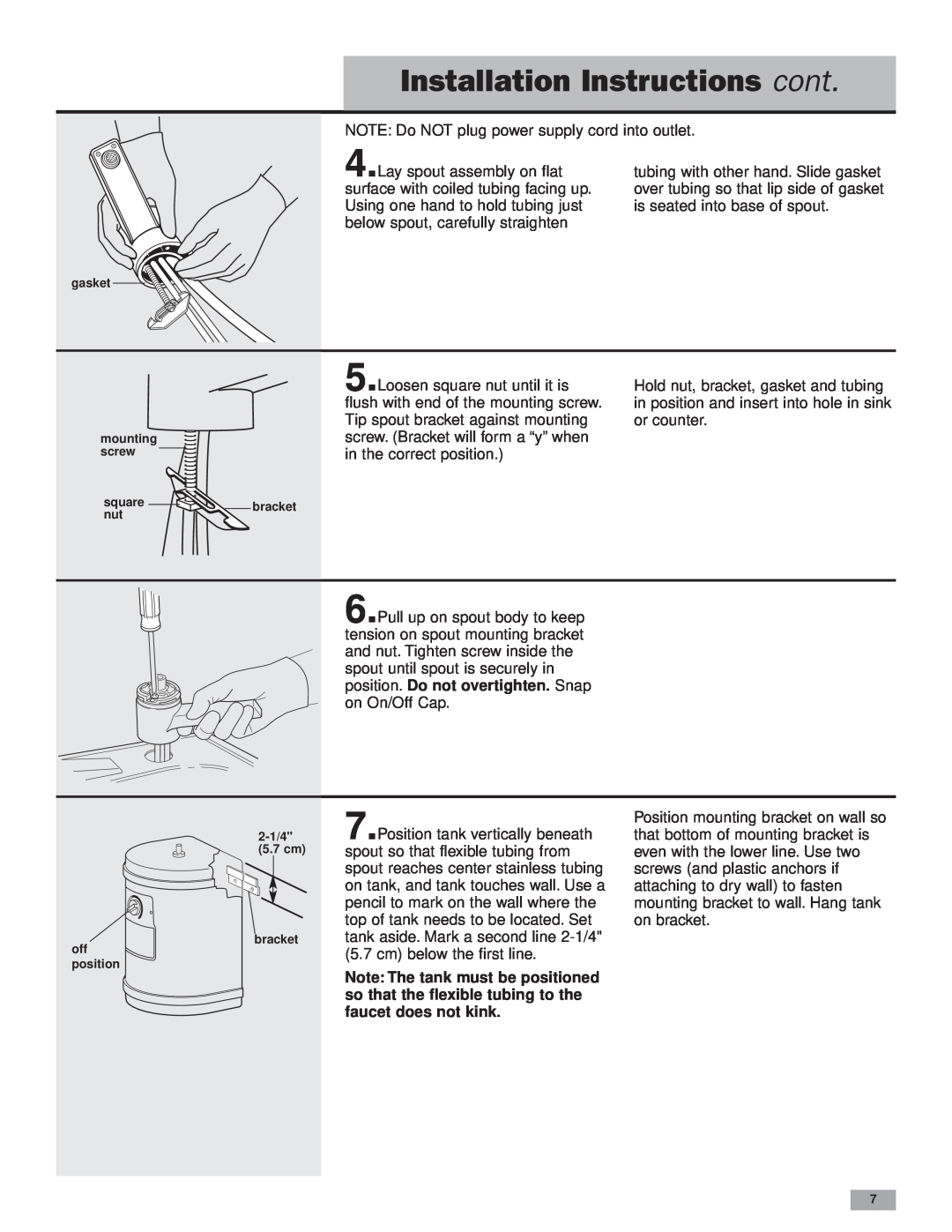 KitchenAid Instant Hot Hot Water Dispenser installation instructions Installation Instructions cont, mounting, bracket 