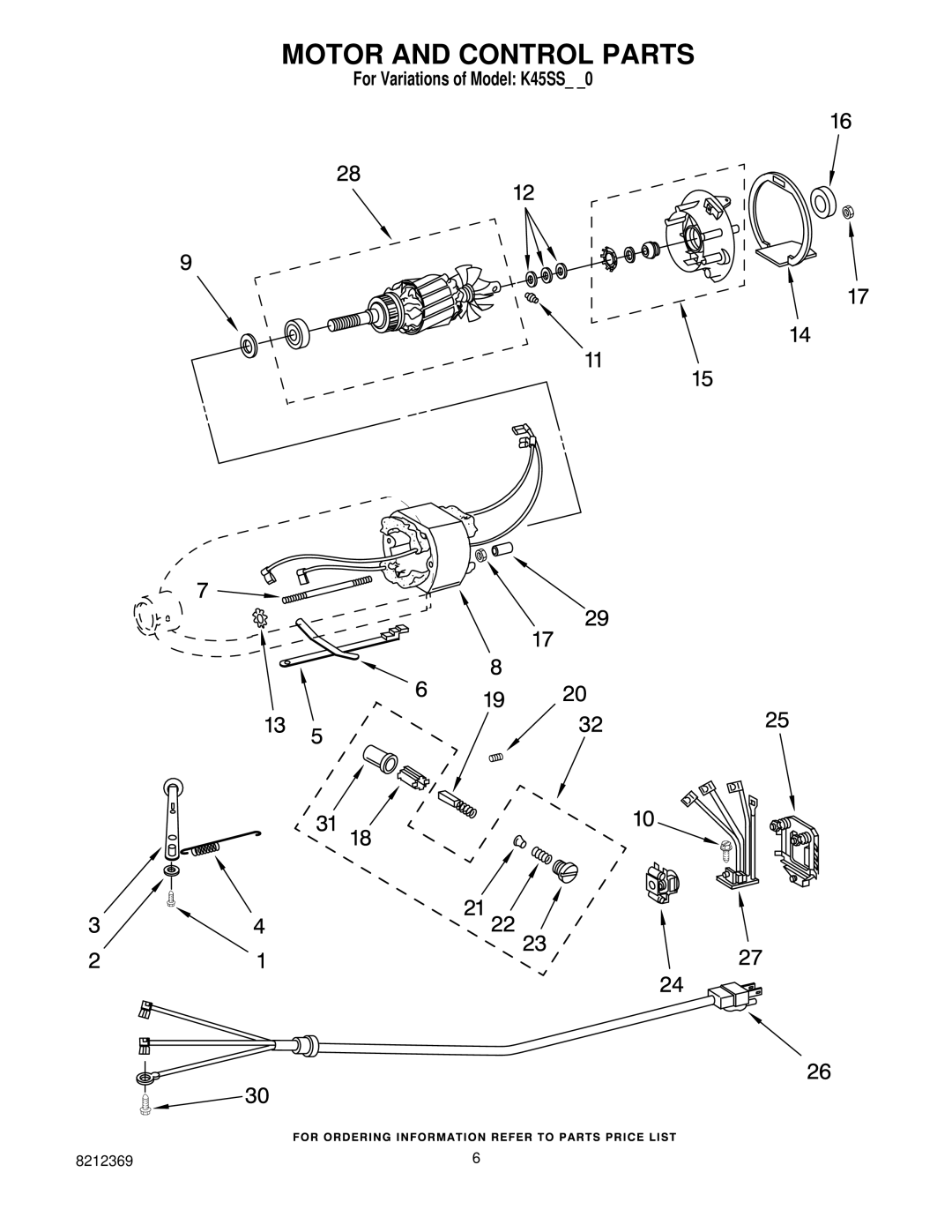 KitchenAid K45WSSWH-0, K45SSDAL-0, K45SSDAC-0, K45SSAL-0, K45SSWH-0, K45SSAC-0 manual Motor and Control Parts 