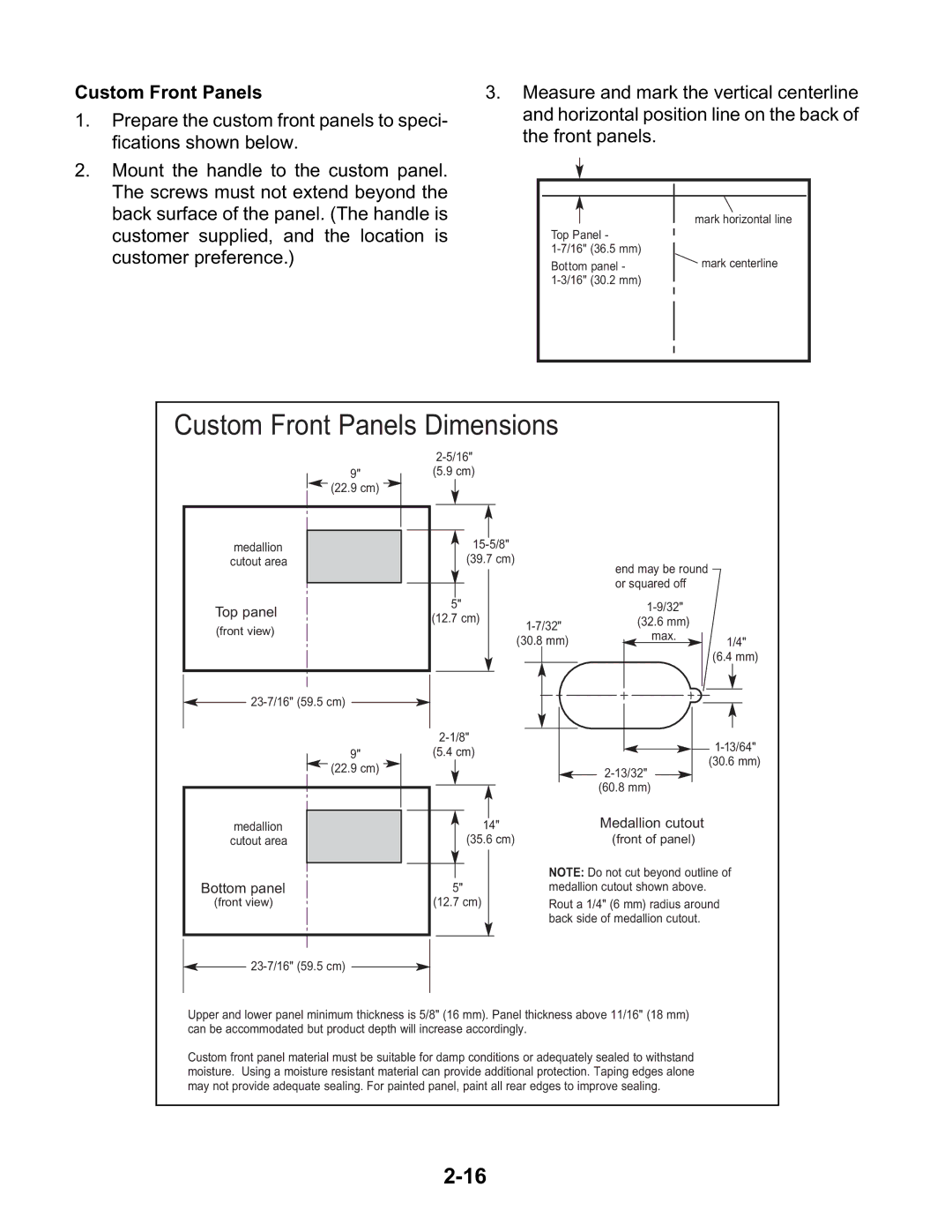 KitchenAid KAD-9 manual Custom Front Panels Dimensions 