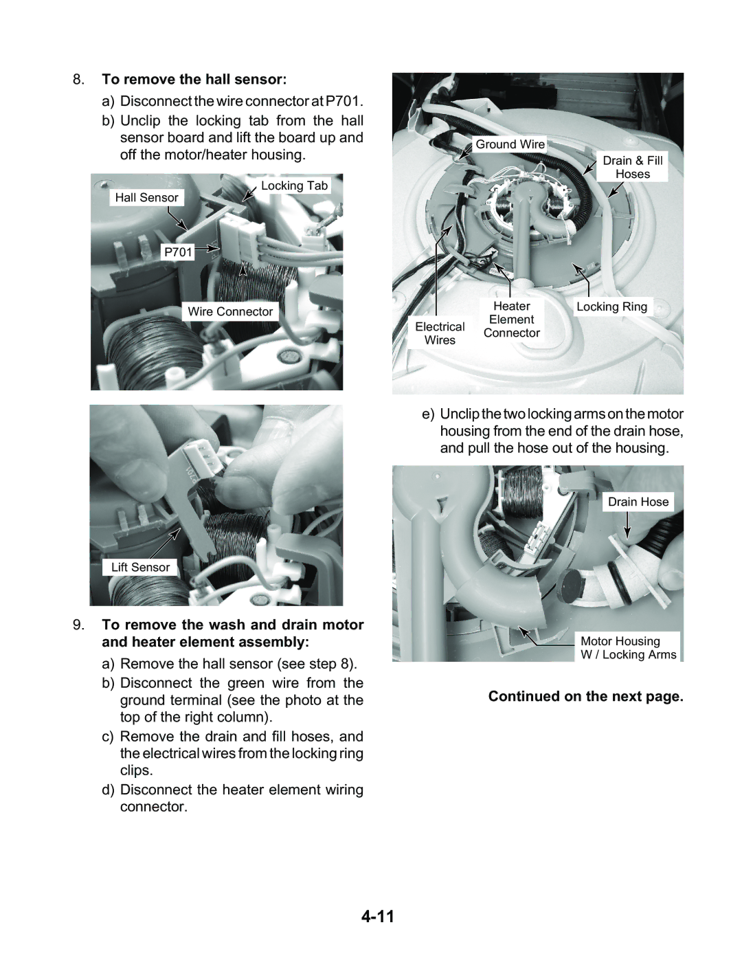 KitchenAid KAD-9 manual To remove the hall sensor, On the next 