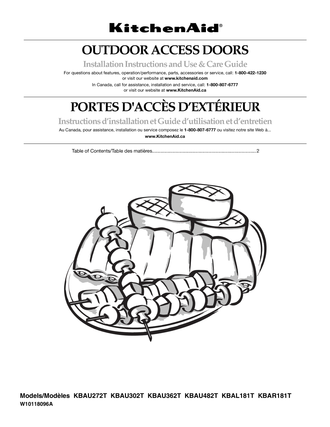 KitchenAid KBAL181T, KBAR181T, KBAU362T, KBAU482T, KBAU302T, KBAU272T installation instructions Outdoor Access Doors 