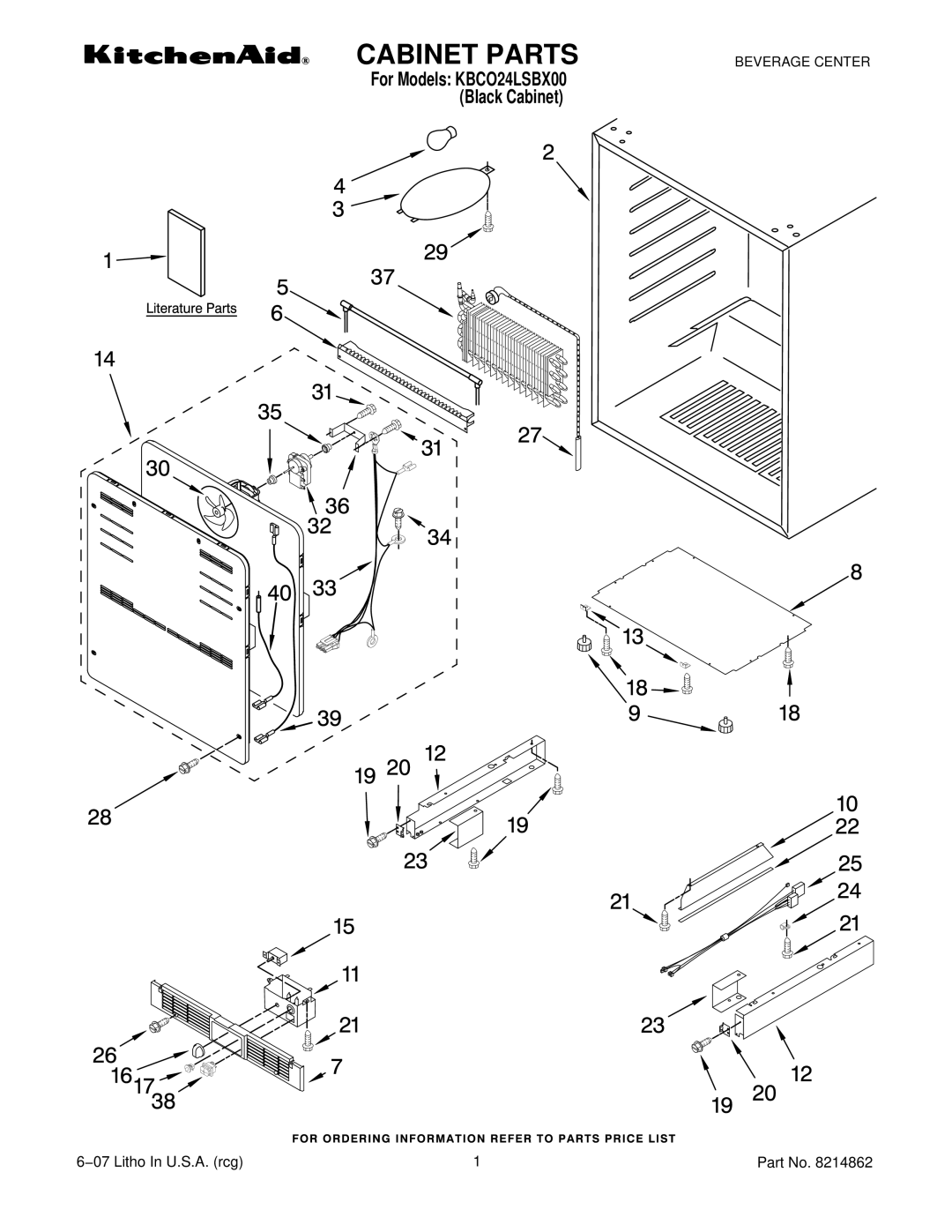 KitchenAid KBCO24LSBX00 manual Cabinet Parts 