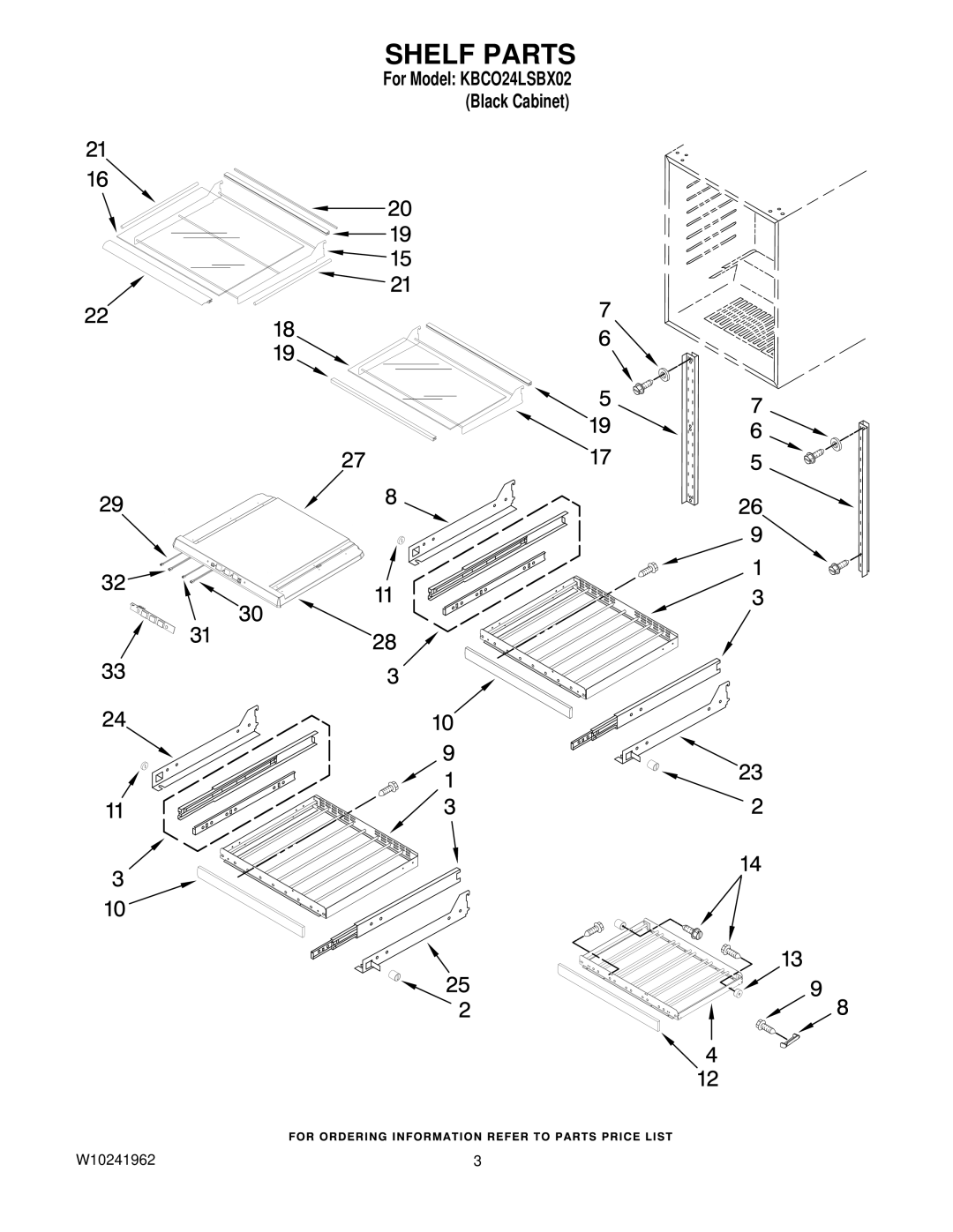 KitchenAid KBCO24LSBX02 manual Shelf Parts 