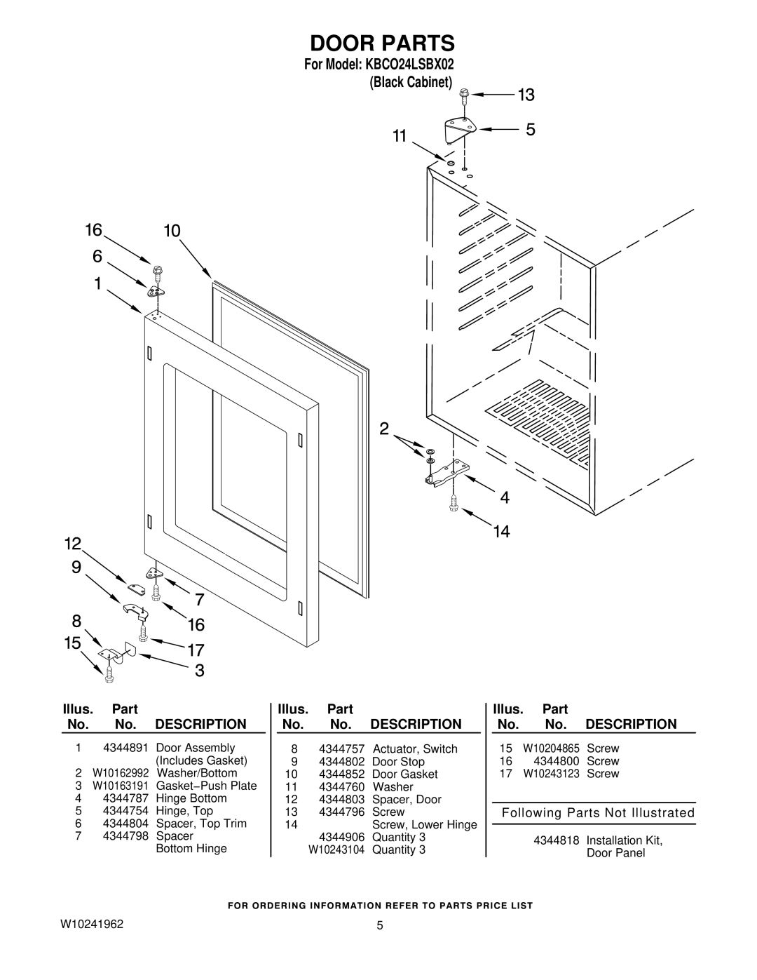 KitchenAid KBCO24LSBX02 manual Door Parts 