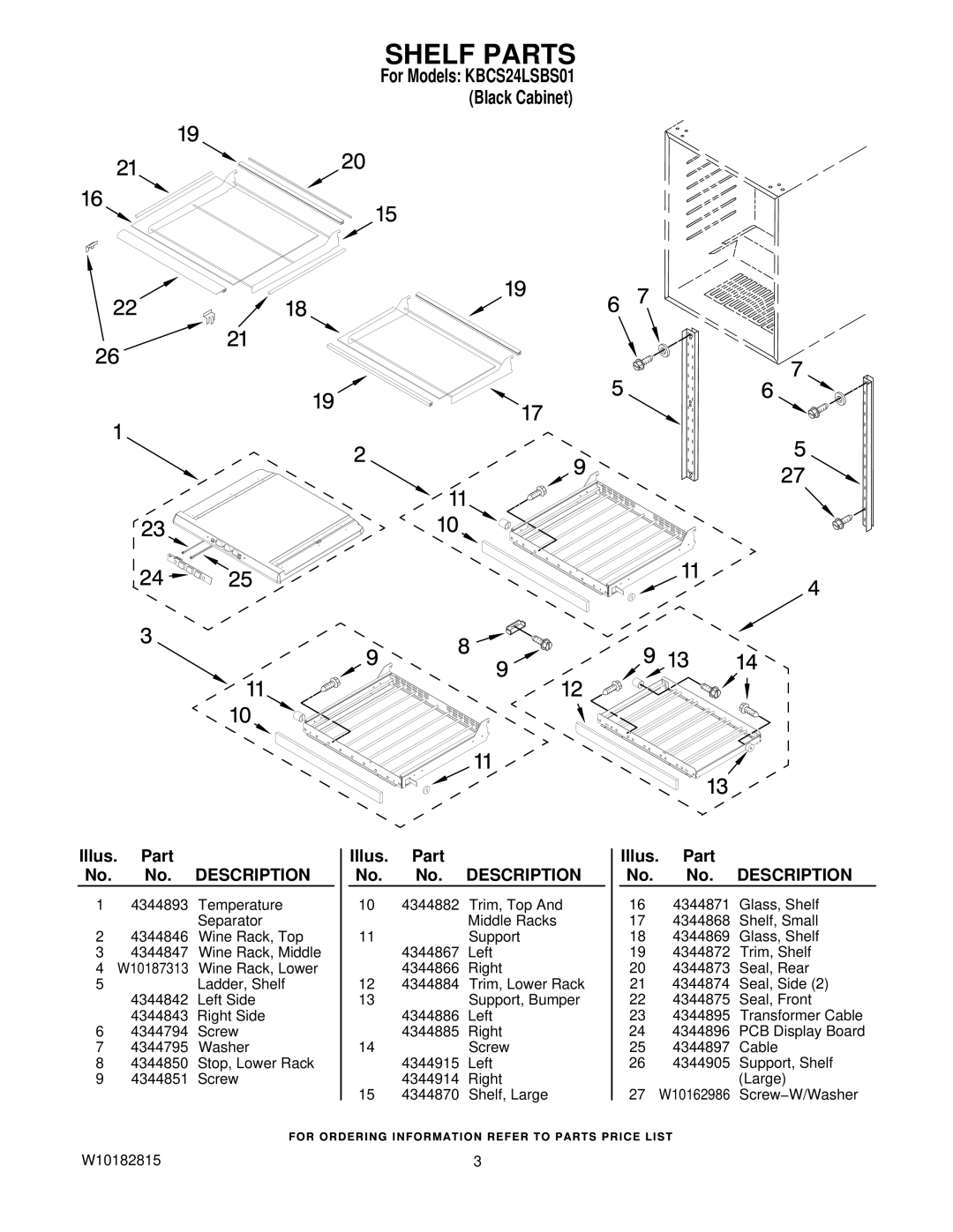 KitchenAid KBCS24LSBS01 manual Shelf Parts 