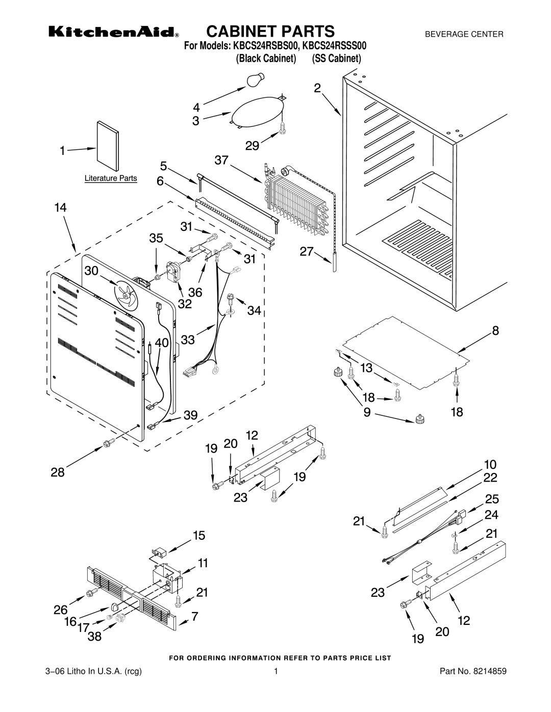 KitchenAid KBCS24RSSS00, KBCS24RSBS00 manual Cabinet Parts 