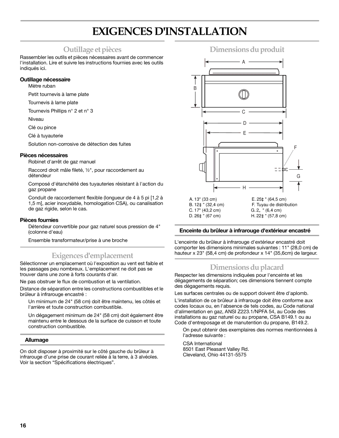 KitchenAid KBEU121T Exigences Dinstallation, Outillageetpièces, Dimensionsduproduit, Exigencesdemplacement 