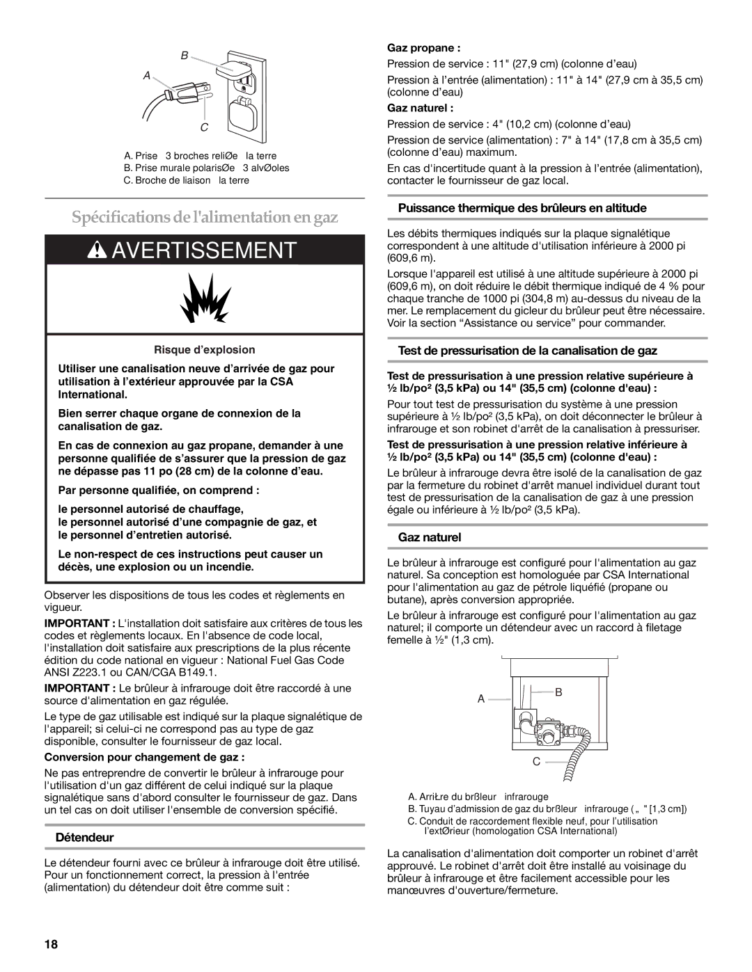 KitchenAid KBEU121T Spécificationsdelalimentationengaz, Puissance thermique des brûleurs en altitude, Gaz naturel 