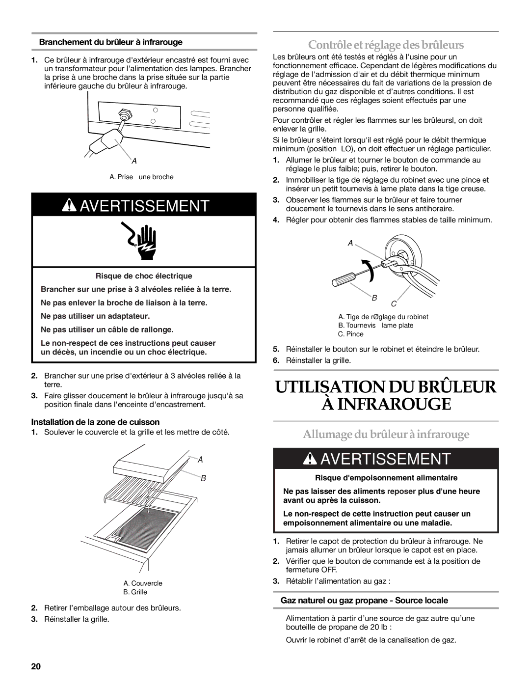 KitchenAid KBEU121T Utilisation DU Brûleur Infrarouge, Contrôleetréglagedesbrûleurs, Allumagedu brûleuràinfrarouge 