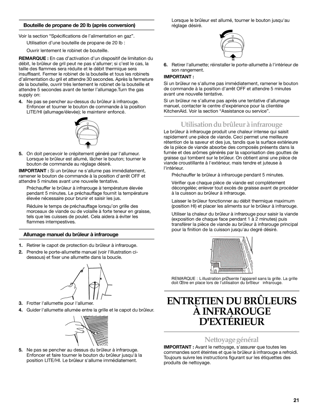 KitchenAid KBEU121T installation instructions Entretien DU Brûleurs, Utilisationdubrûleuràinfrarouge, Nettoyagegénéral 