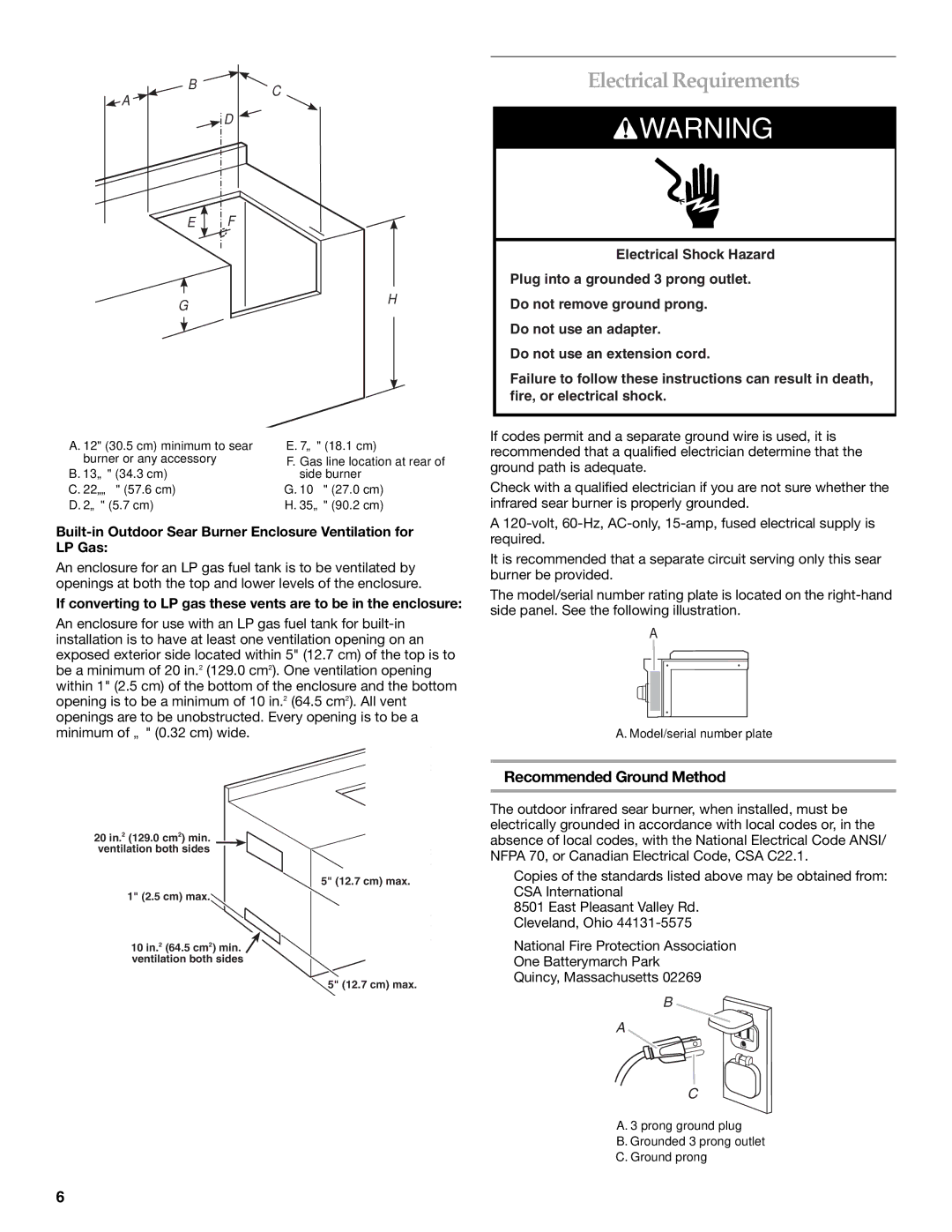 KitchenAid KBEU121T installation instructions ElectricalRequirements, Recommended Ground Method 