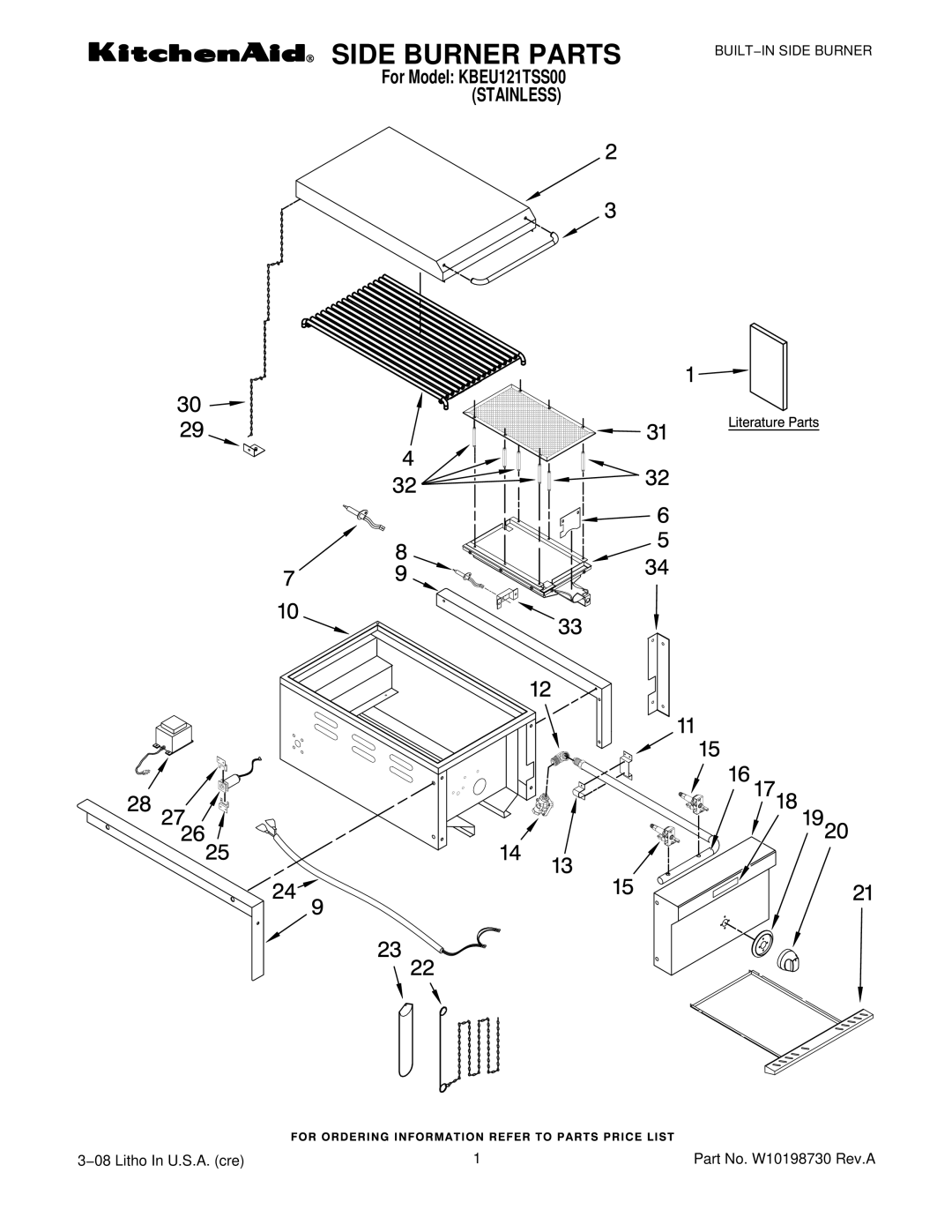 KitchenAid KBEU121TSS00 manual Side Burner Parts 