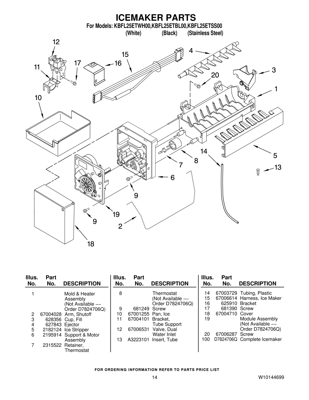 KitchenAid KBFL25ETSS00, KBFL25ETWH00, KBFL25ETBL00 manual Icemaker Parts 