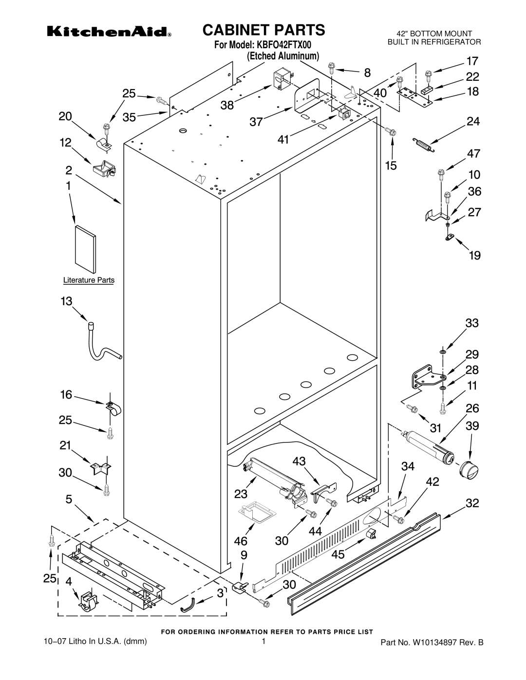 KitchenAid KBFO42FTX00 manual Cabinet Parts 