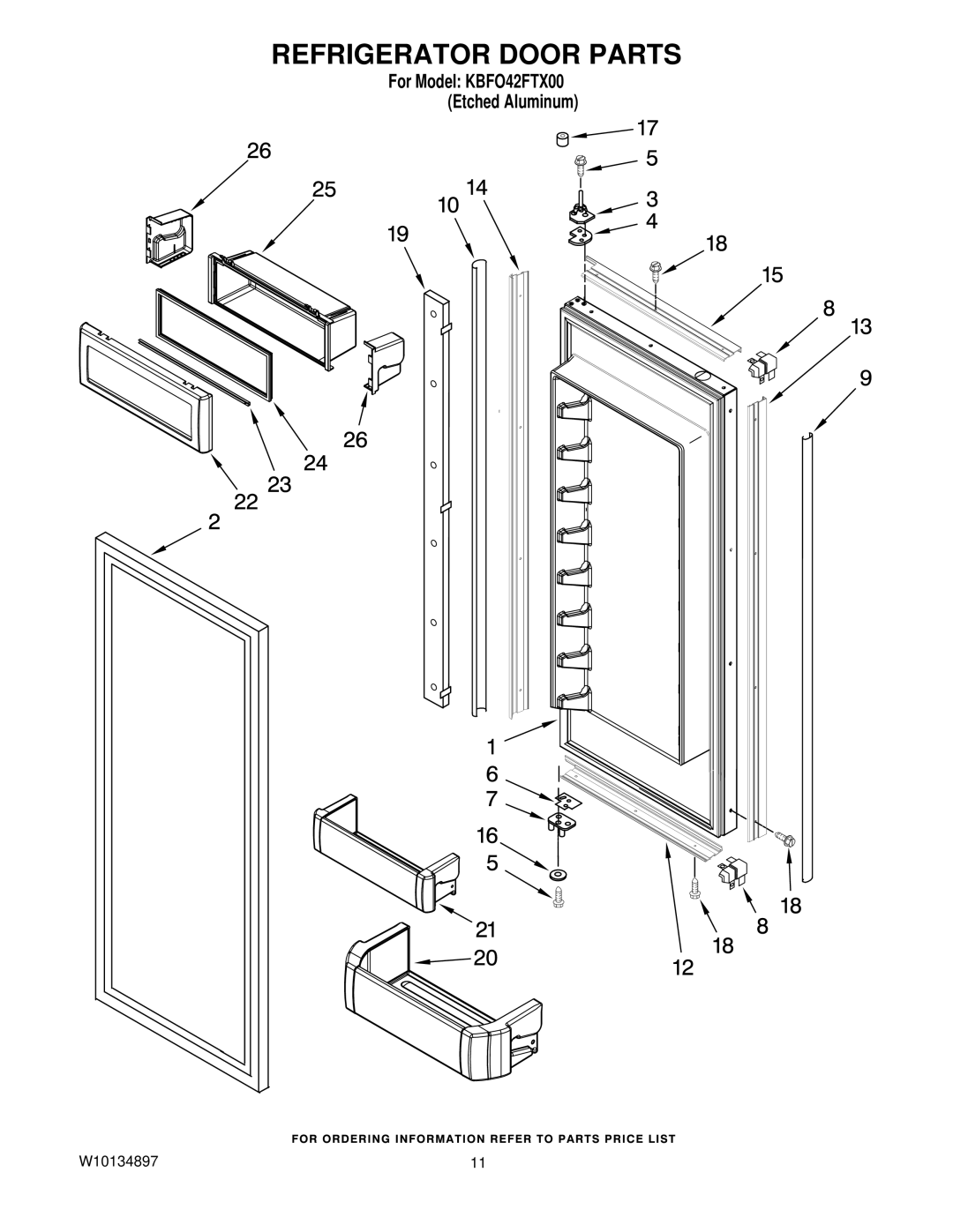 KitchenAid KBFO42FTX00 manual Refrigerator Door Parts 