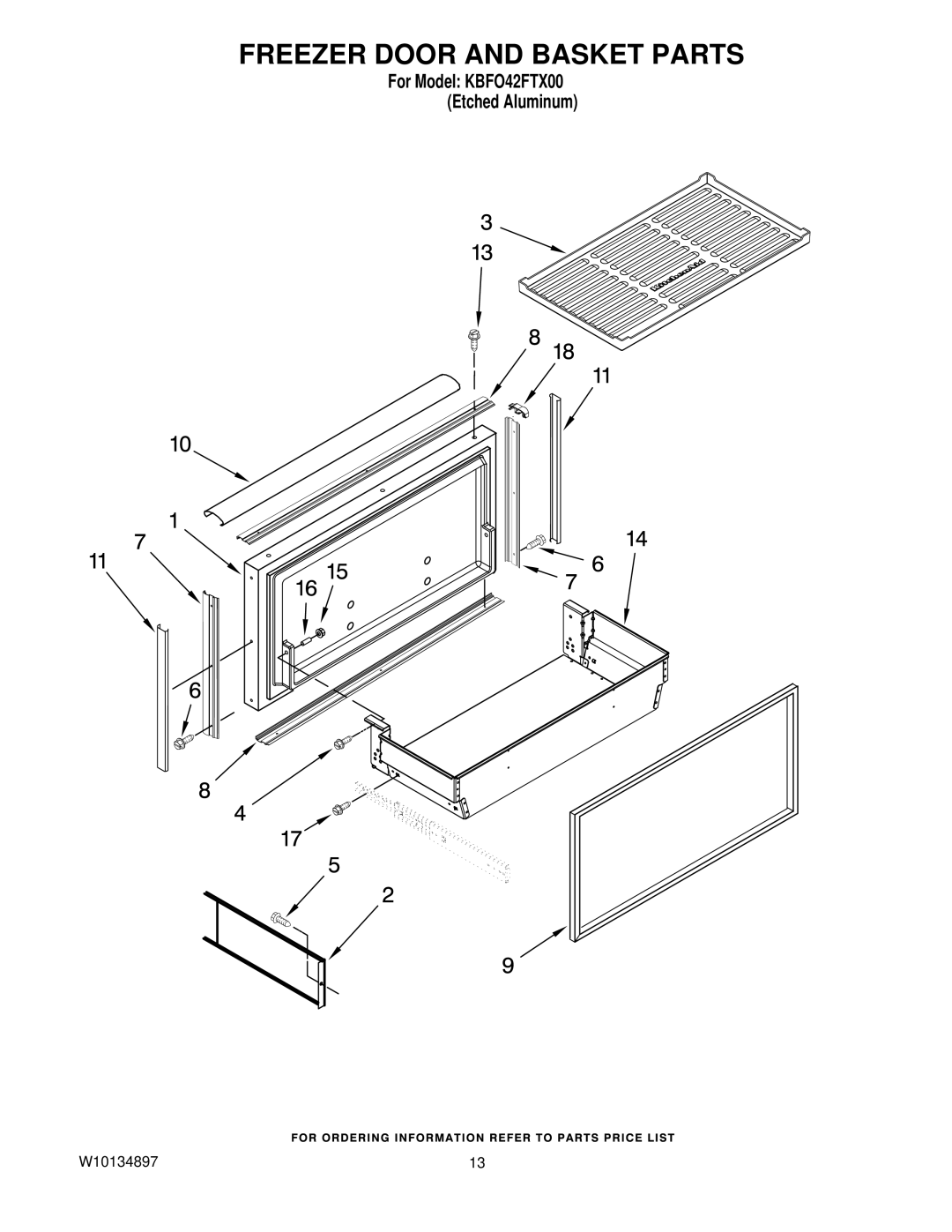 KitchenAid KBFO42FTX00 manual Freezer Door and Basket Parts 