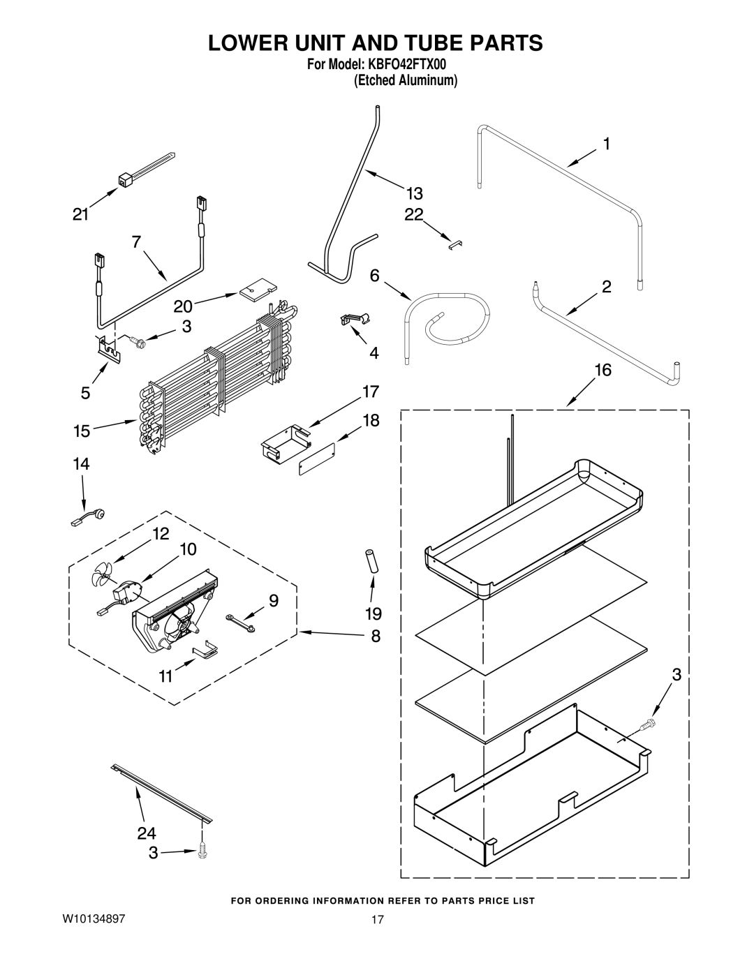 KitchenAid KBFO42FTX00 manual Lower Unit and Tube Parts 