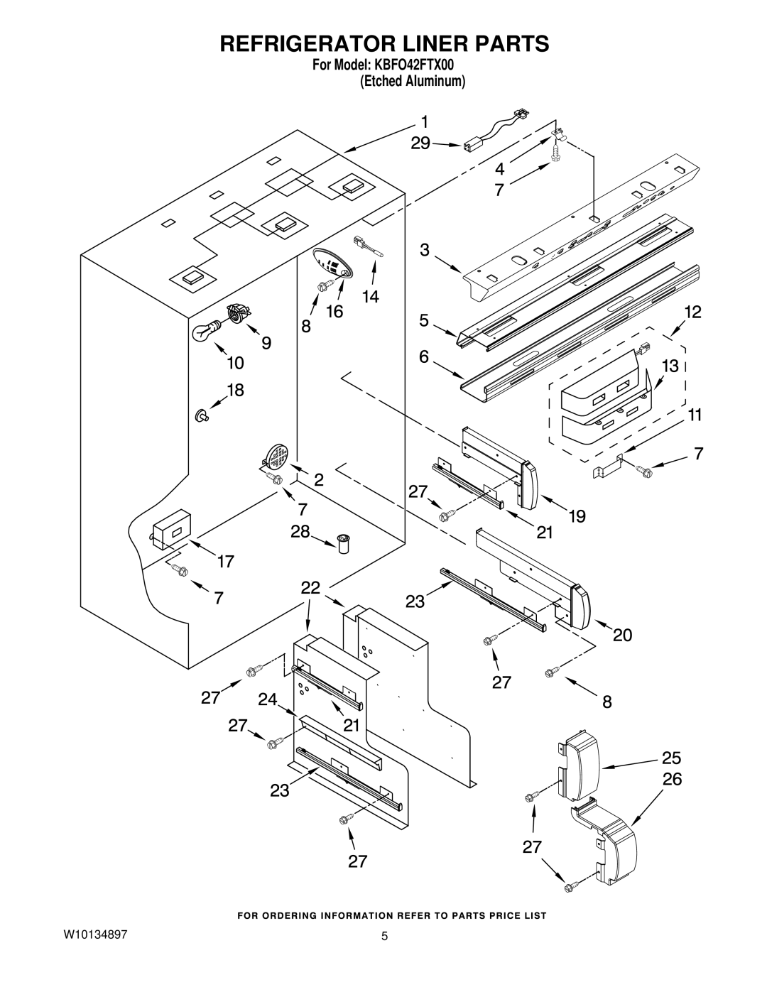 KitchenAid KBFO42FTX00 manual Refrigerator Liner Parts 