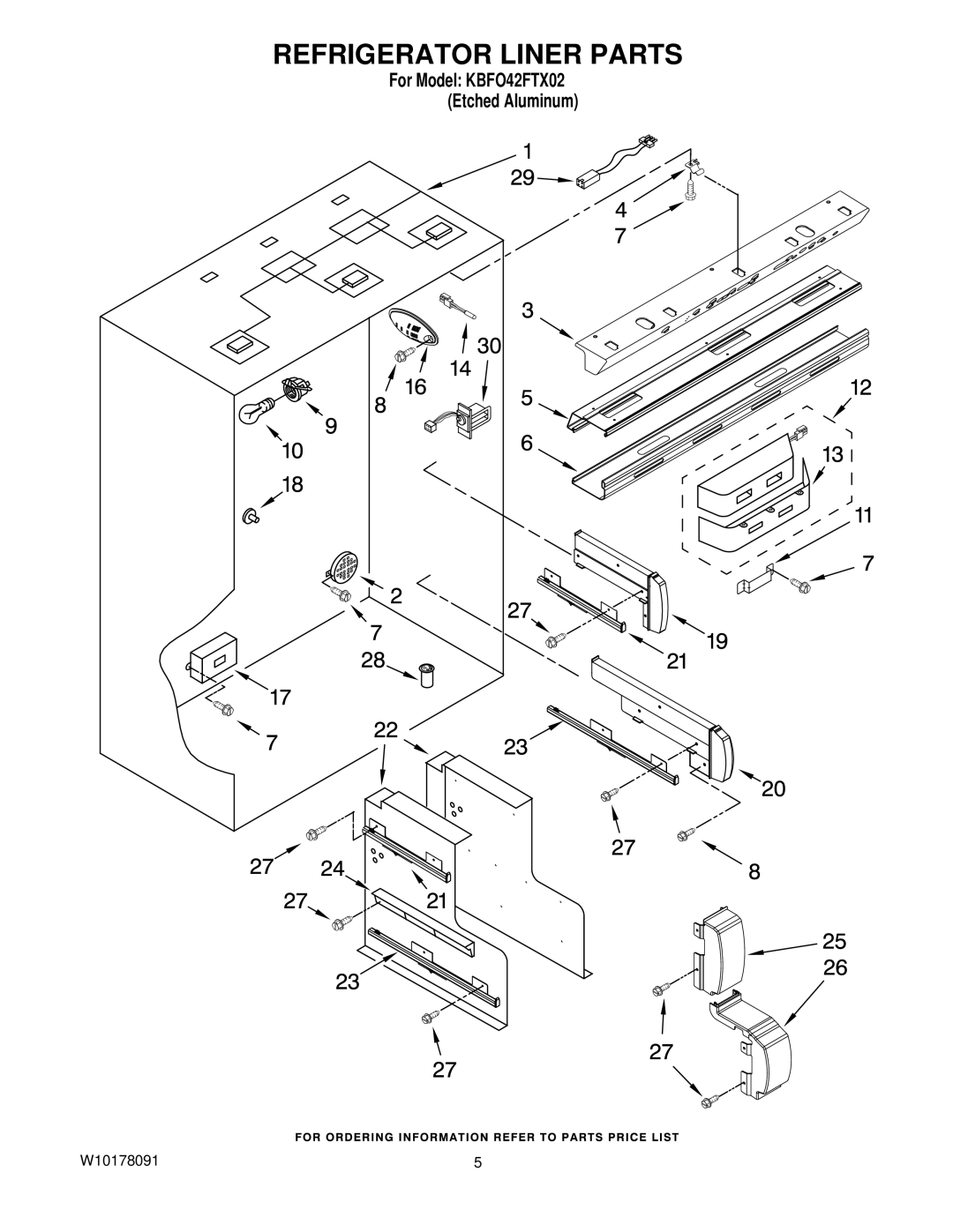 KitchenAid KBFO42FTX02 manual Refrigerator Liner Parts 