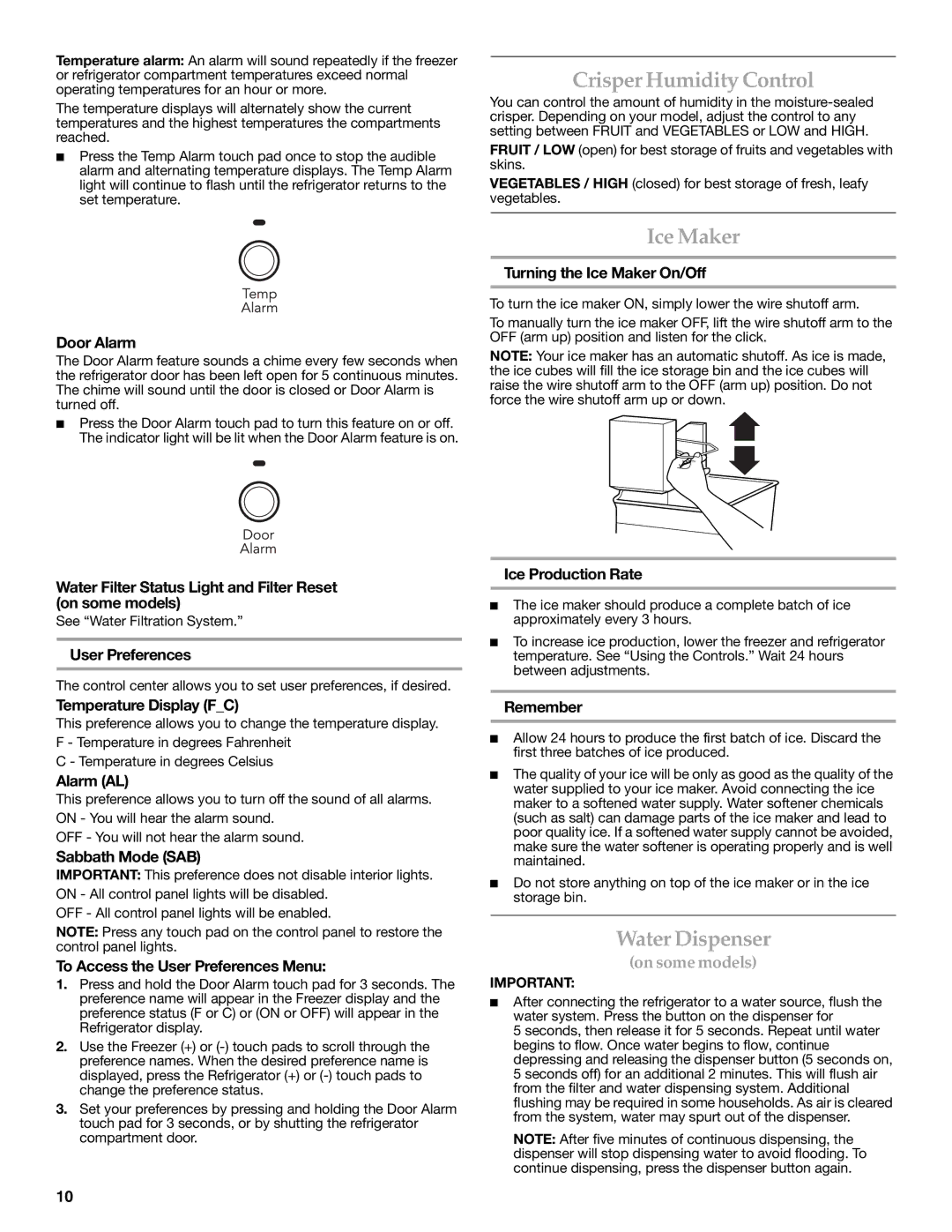 KitchenAid KBFS20ETBL installation instructions Crisper Humidity Control, Ice Maker, Water Dispenser 