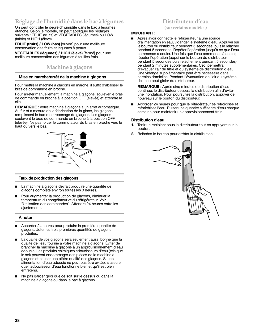 KitchenAid KBFS20ETBL Réglage de lhumidité dans le bac à légumes, Machine à glaçons, Distributeur d’eau 