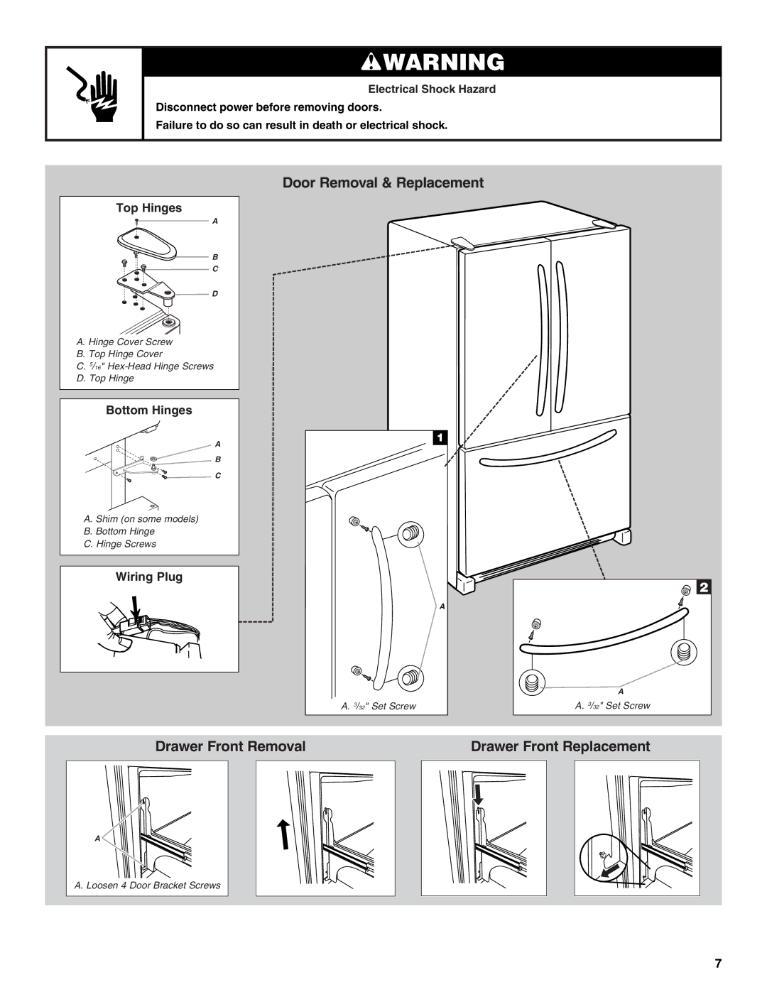 KitchenAid KBFS20ETBL installation instructions Door Removal & Replacement 