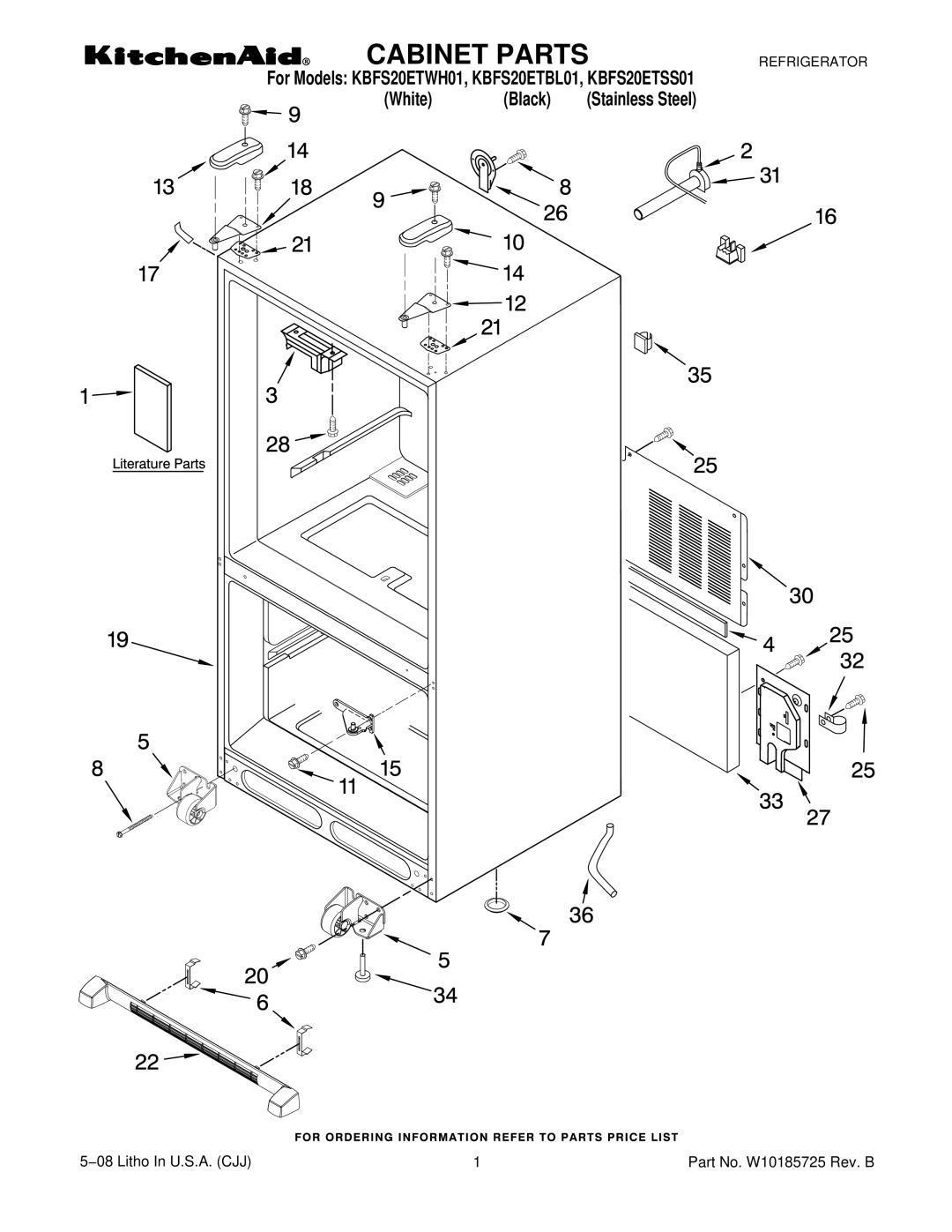 KitchenAid KBFS20ETWH01, KBFS20ETBL01, KBFS20ETSS01 manual Cabinet Parts 