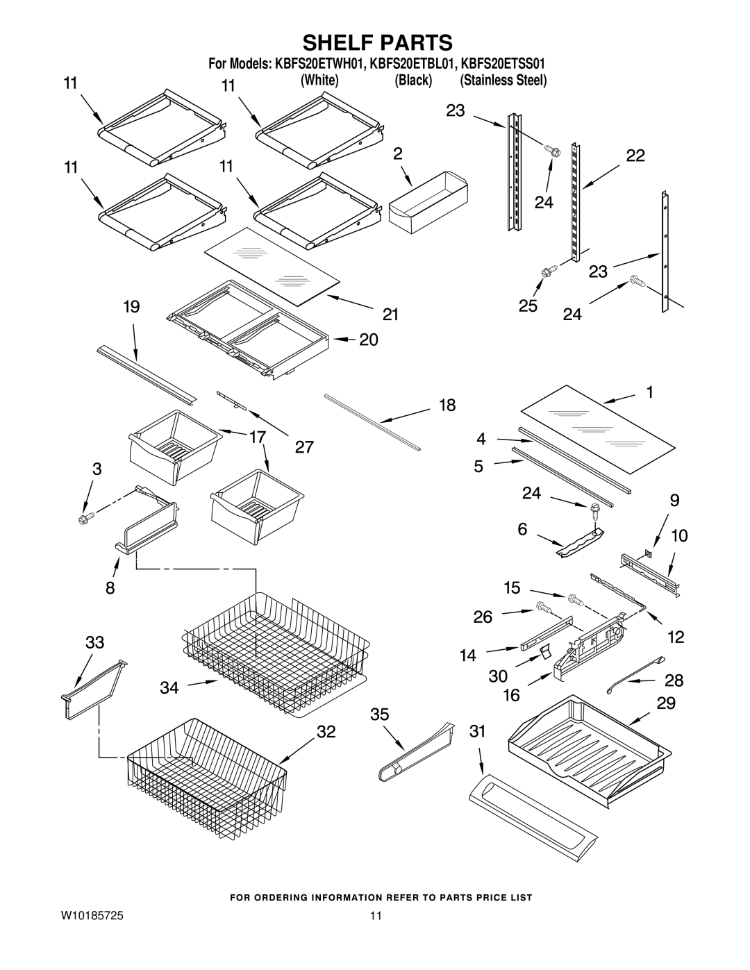 KitchenAid KBFS20ETSS01, KBFS20ETBL01, KBFS20ETWH01 manual Shelf Parts 