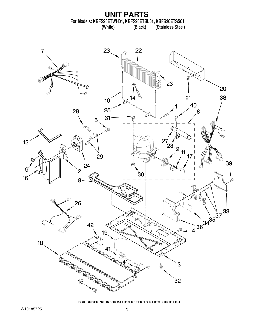 KitchenAid KBFS20ETBL01, KBFS20ETWH01, KBFS20ETSS01 manual Unit Parts 