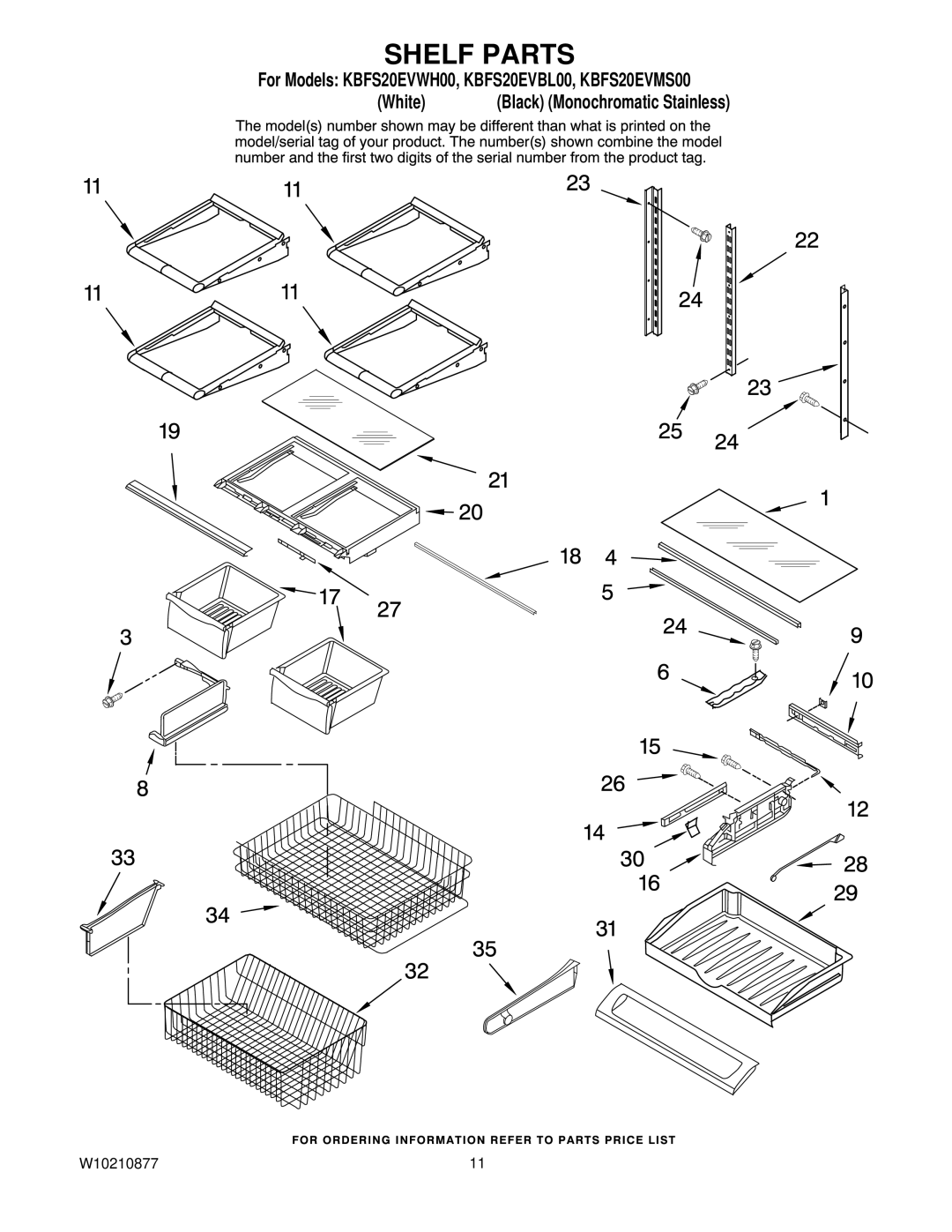 KitchenAid KBFS20EVWH00, KBFS20EVMS00, KBFS20EVBL00 manual Shelf Parts 