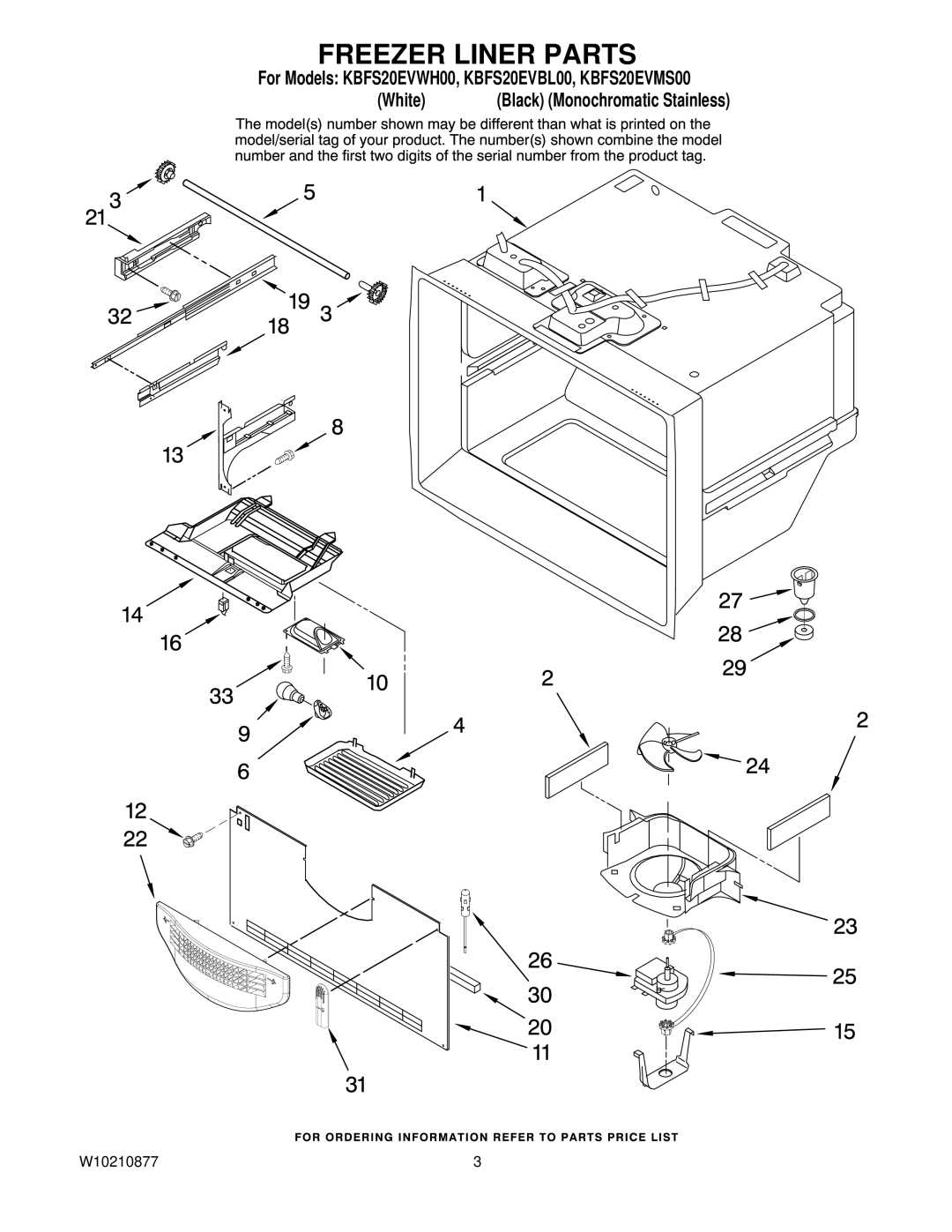 KitchenAid KBFS20EVMS00, KBFS20EVBL00, KBFS20EVWH00 manual Freezer Liner Parts 